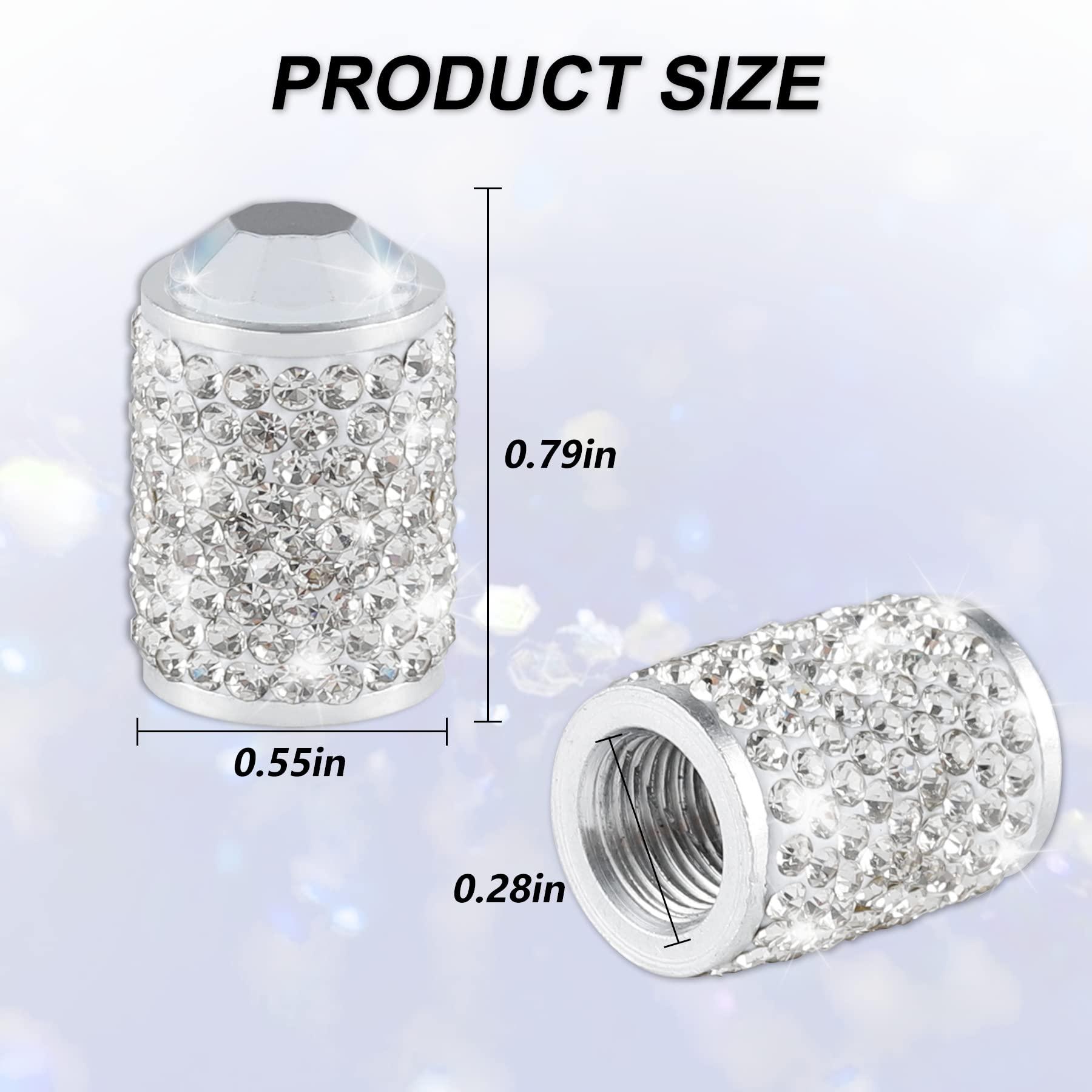alpmosn Car Wheel Tire Valve Caps, 4 PCS Bling Tire Valve Caps, Crystal Tire Caps Shinny Rhinestone for Women, Universal Car Dustproof Tire Valve Caps for Cars, Trucks, SUV and Motorcycles (White) - Image 2