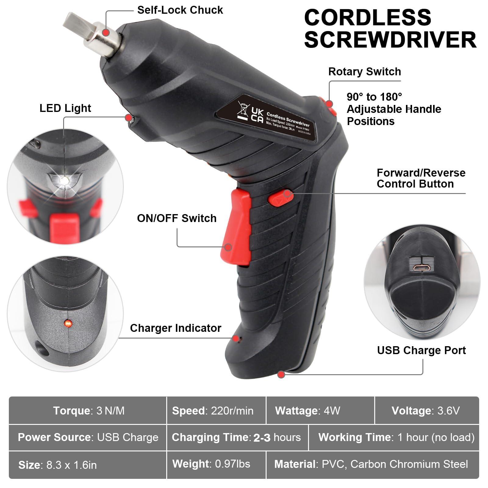 Cordless Electric Screwdriver, 3.6V Rechargeable Power Screwdriver with 47 pcs Accessories, usb charging, 3Nm Screw Gun, mini Carrying screwdriver set ​with LED Light for Electric Power Drill Set - Image 4