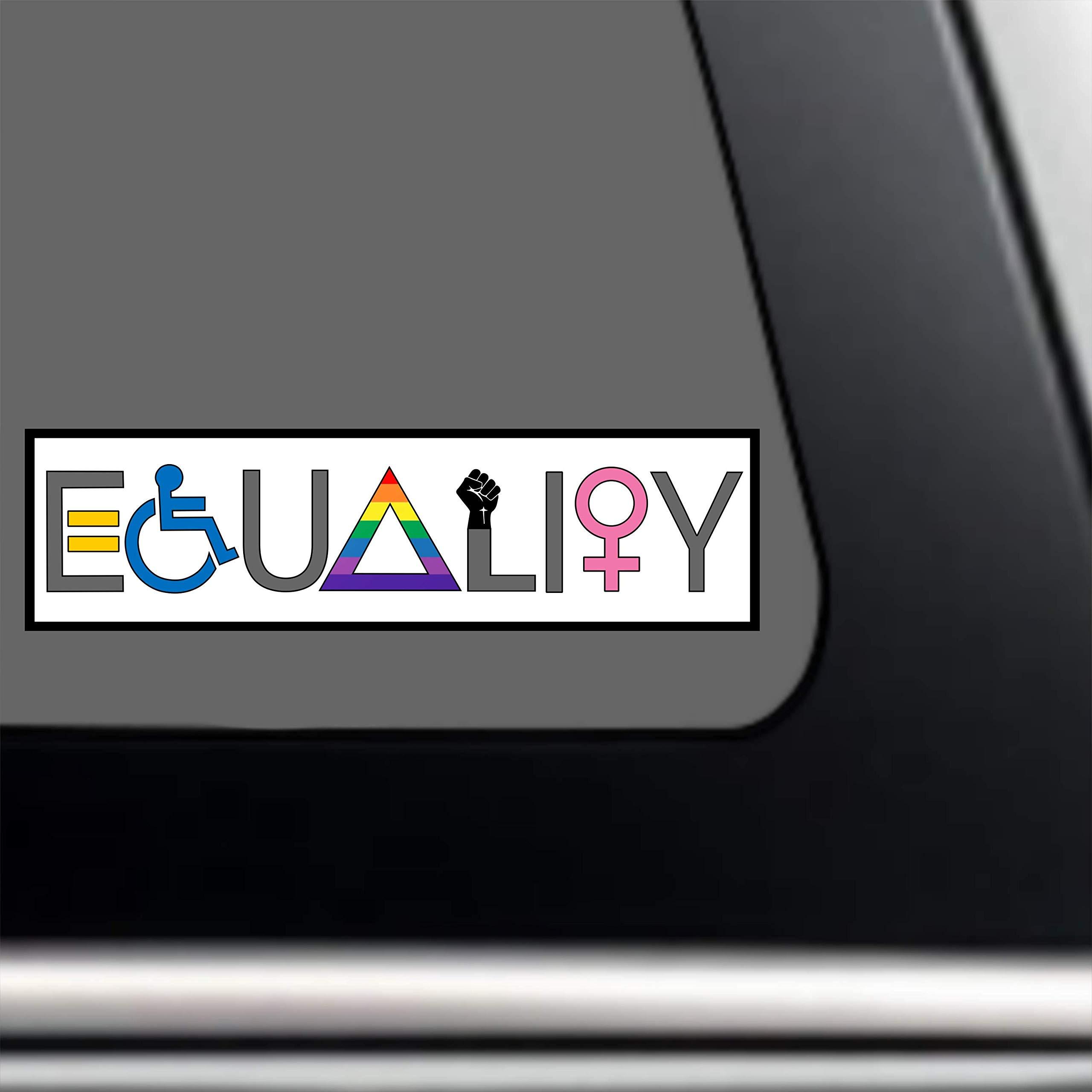 Equality Bumper-Sticker - We are All Powerful Valuable Deserving & Equal Vinyl Decal 6" x 2" Car Auto-Mobile Vehicle Window LGBT-Q-IA Gay Pride Female BLM + Better Than Magnets - Image 3
