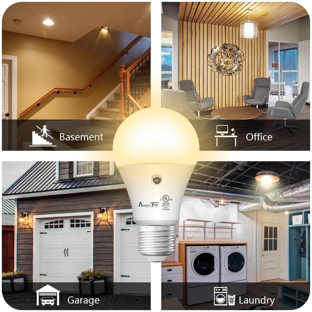 AmeriTop Dusk to Dawn Light Bulb- 2 Pack, A19 LED Sensor Light Bulbs; UL Listed, Automatic On/Off, 800 Lumen, 10W(60 Watt Equivalent), E26 Base, Indoor/Outdoor Lighting Bulb (3000K Warm White) - Image 7