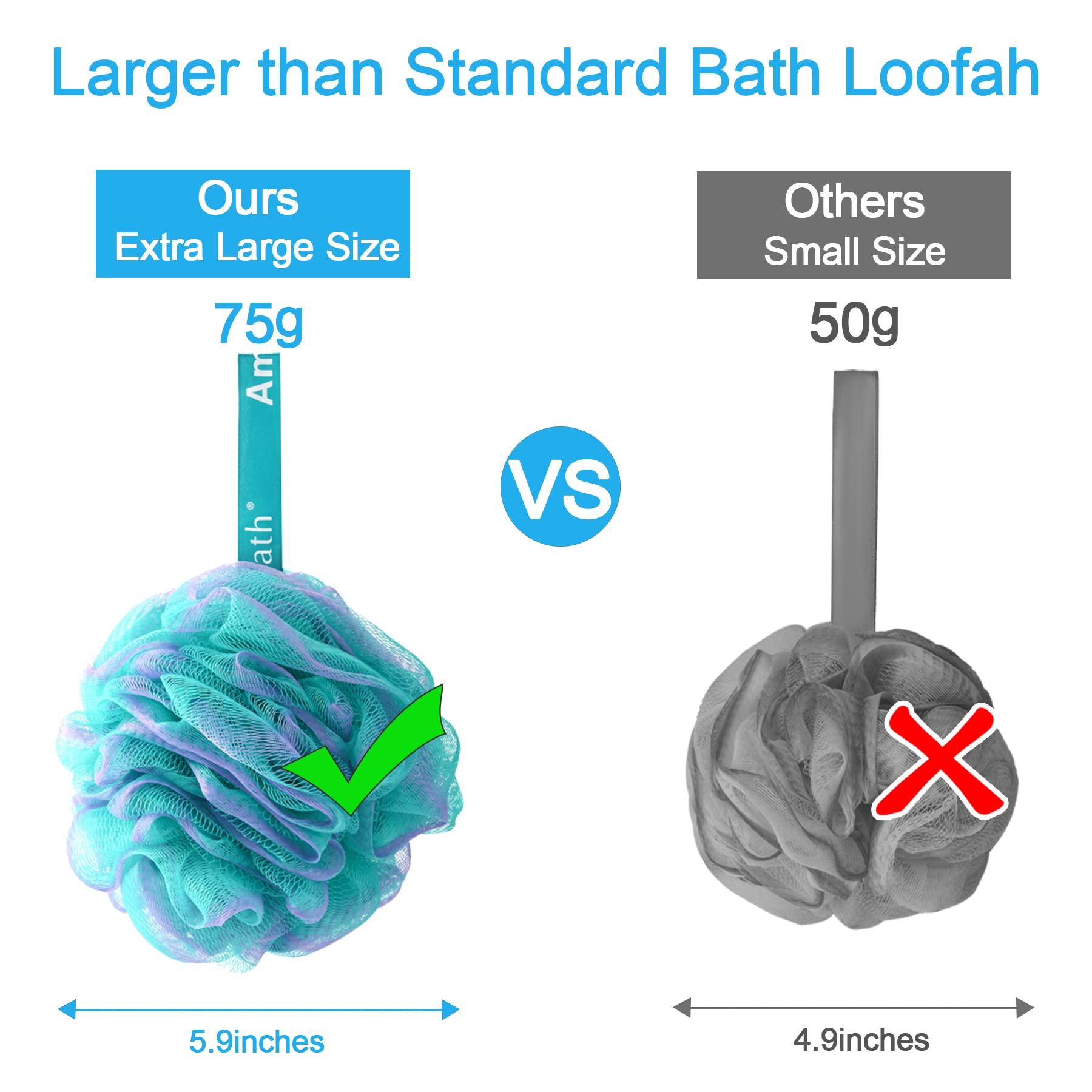 AmazerBath Loofah Sponge 75g/Piece, Exfoliating Bath Sponge Body Scrubber - Loofa Set of 4 Flower Color (Large, Green-Purple) - Image 6