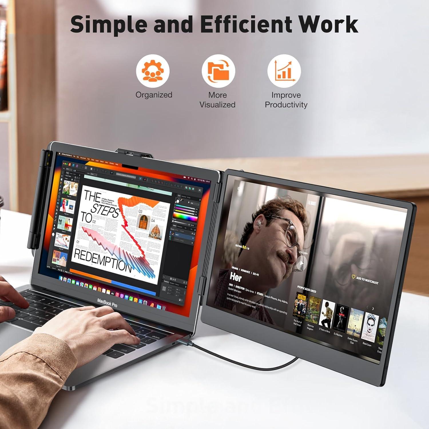 Laptop Screen Extender 14-inch 1080P FHD Portable Monitor Laptop Monitor Extender, Type-C, HDMI, USB-A, Plug & Play, fits Laptops with Screen up to 15.35" Wide, Compatible with Windows, Mac, Chrome - Image 9