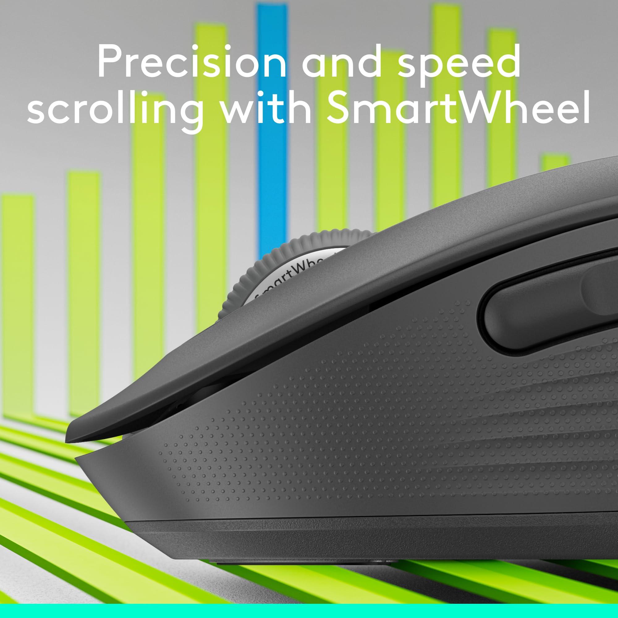 Logitech Signature Plus M750 L Wireless Mouse - for Large Hands, SmartWheel, Bluetooth, Multi Device, 24-Month Battery, Silent Clicks, Customizable Side Buttons, Contoured Shape - Graphite - Image 2