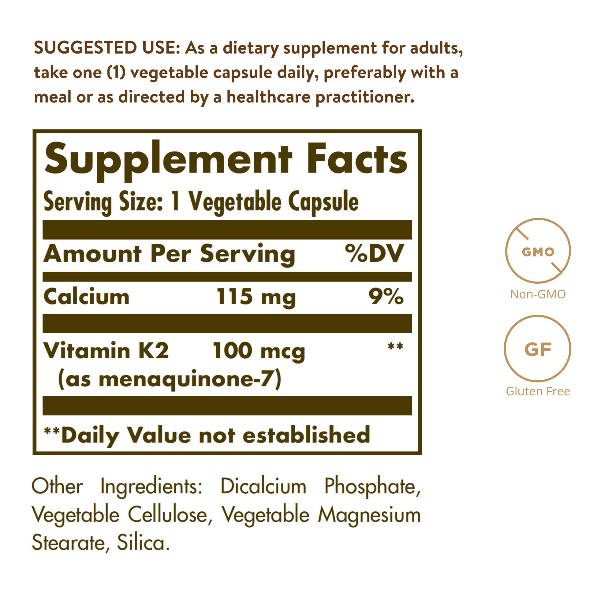 Solgar Naturally Sourced Vitamin K2 (MK-7) 100 mcg - 50 Vegetable Capsules - Supports Bone Health - Whole Food Source from Natto Extract - Non-GMO, Gluten Free - 50 Total Servings - Image 2