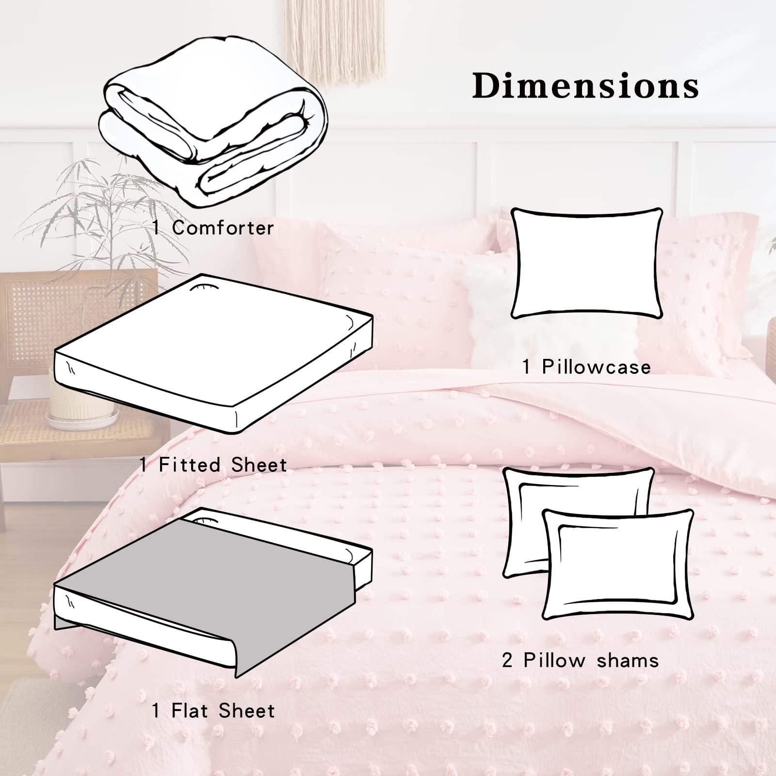 6 Pieces Tufted Dots Bed in a Bag Twin Comforter Set Girls Pink , Soft and Embroidery Shabby Chic Boho Bohemian Comforters, Luxury Solid Color with Pom Pom Design, Jacquard Tufts Bedding Set for Kids - Image 7