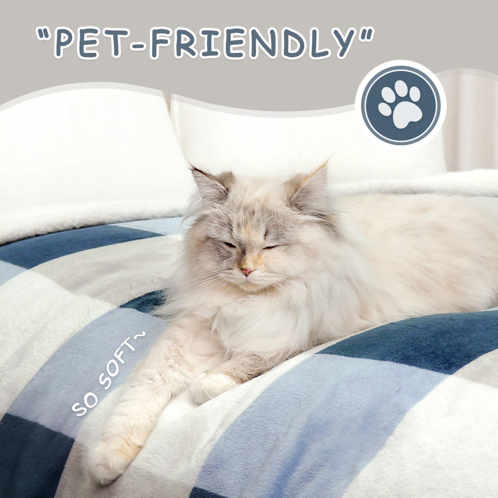 PU MEI Sherpa Fleece Throw Blanket 60" x 80" Reversible Plush Fluffy Large Big Blanket Lattice Flannel Blankets for Sofa Couch Bed (Grey-Soft Blue, 60"*80") - Image 5