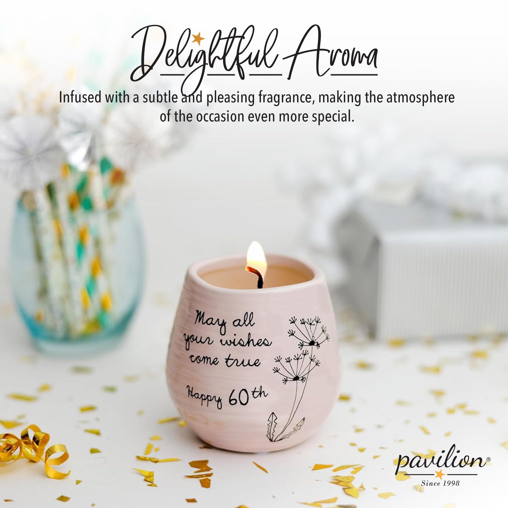 Pavilion - 8 Oz Candle Holder - Pink Ceramic Candle Jar with 100% Soy Wax Candle Serenity Scent "May all your wishes come true Happy 60th" Ideal Gift for Loved Ones - Printed Text, Love Theme & Oval - Image 3