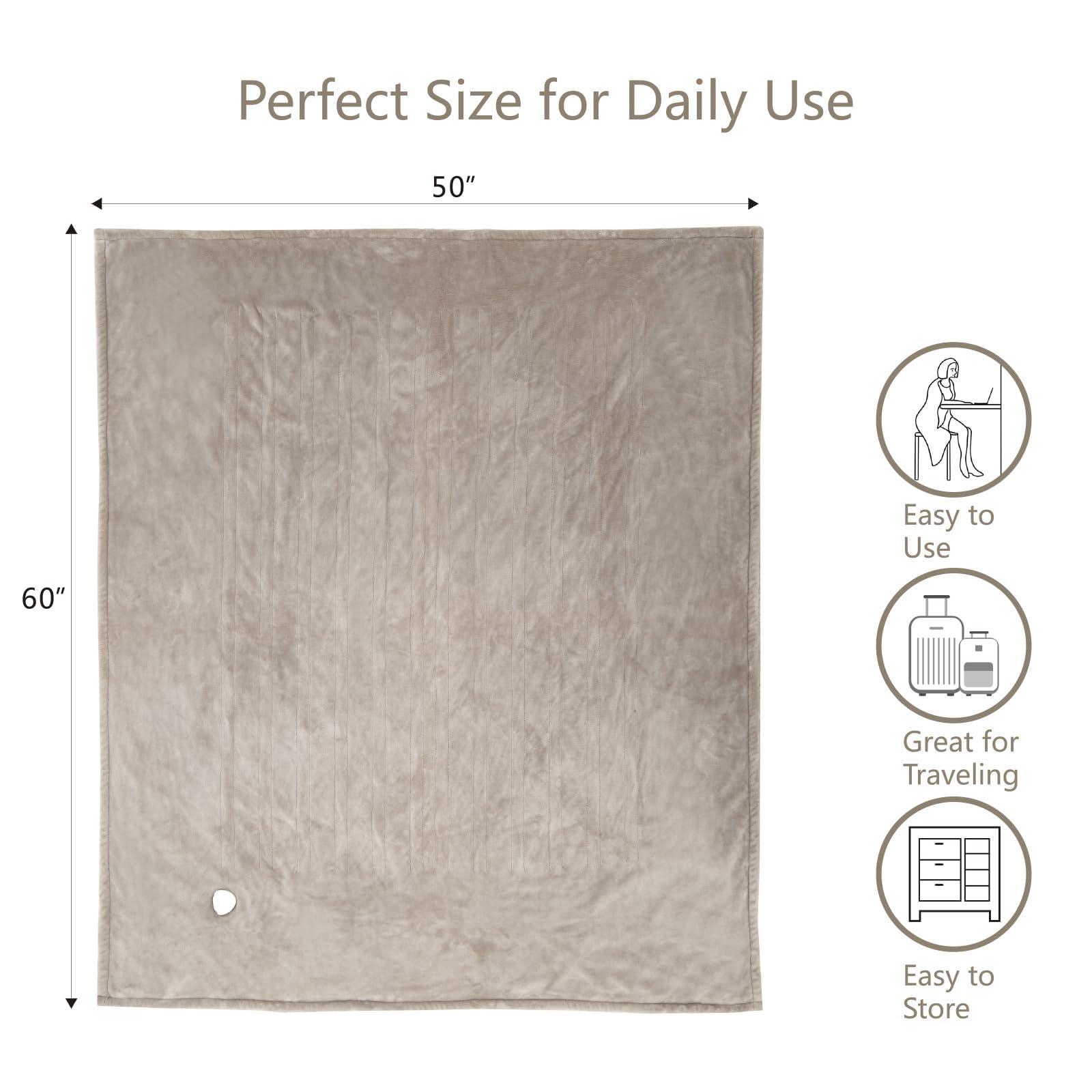 Tefici Electric Heated Blanket Throw, Super Cozy Soft 2-Layer Flannel 50" x 60" Heated Throw with 3 Heating Levels & 4 Hours Auto Off, Machine Washable, ETL&FCC Certified, Home Office Use,Camel - Image 2