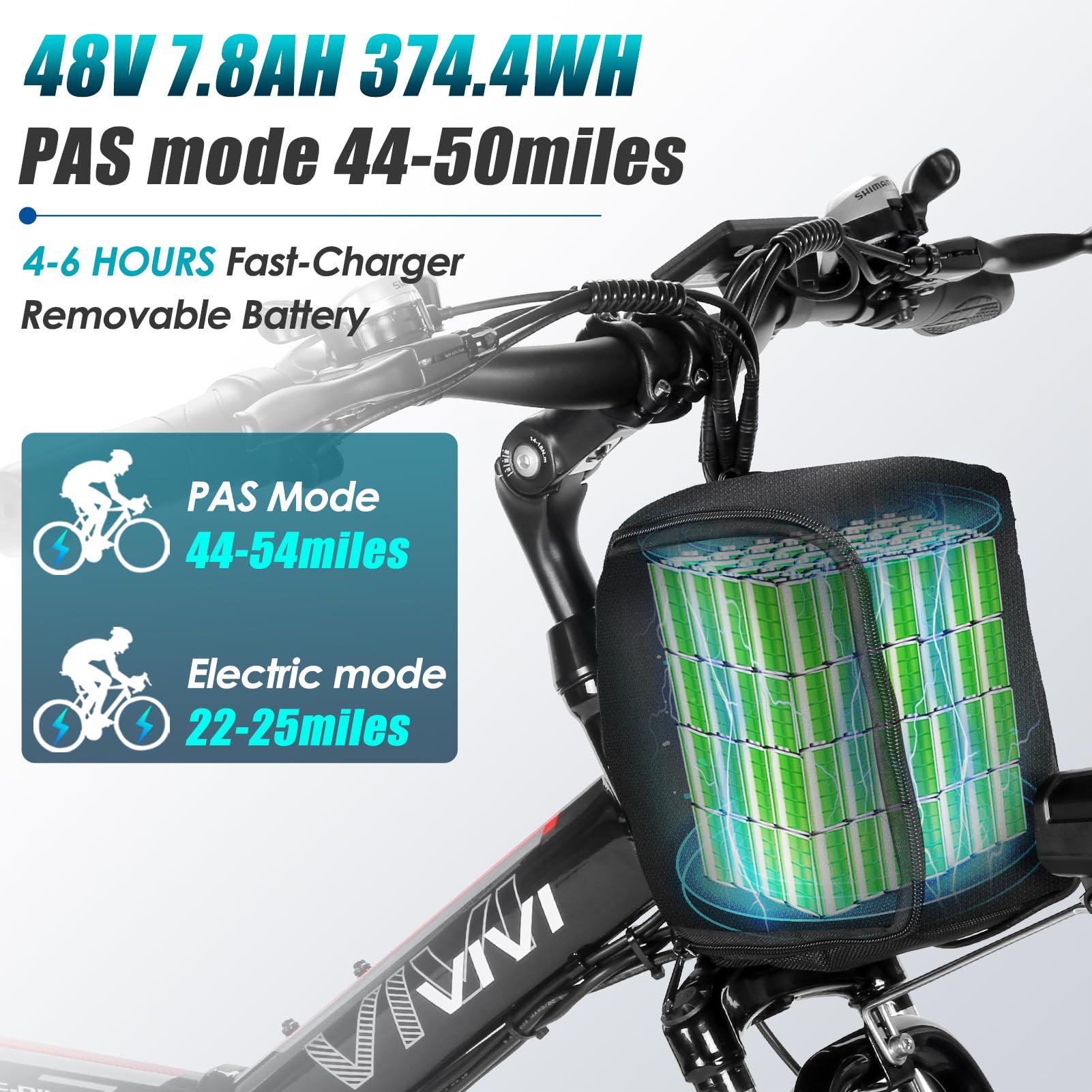 Vivi M026TGB Electric Bike 26" Electric Bike for Adults, Peak 750W Folding Electric Mountain Bike, 48V Removable Lithium Battery, 21 Speed, Top 22 Mph, Up to 50 Miles, Dual Shock Absorber, UL 2849 - Image 4