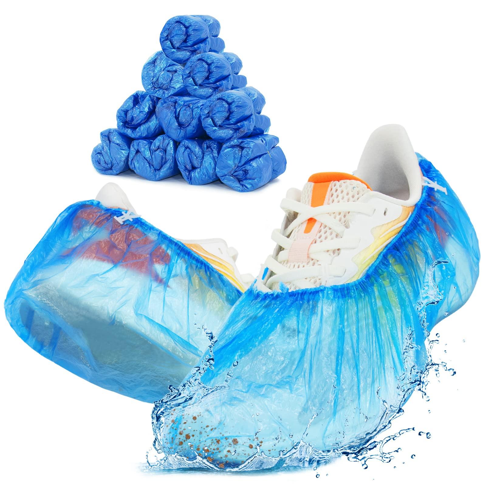 Blemoacha 100 Pcs Disposable Shoe Covers,Waterproof Shoe Boot Indoors,Recyclable Sanitary Shoes Cover Durable,Fit Most Sizes,Suit for House, Office,Open Day, Blue