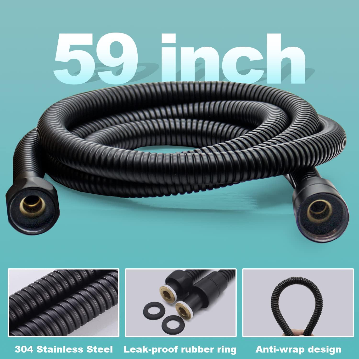 ENGA Bathroom Square Matte Black Solid Brass Hand Held Shower Head With Wall Connector and Hose System Wall Mount Handheld Showerheads Set - Image 7