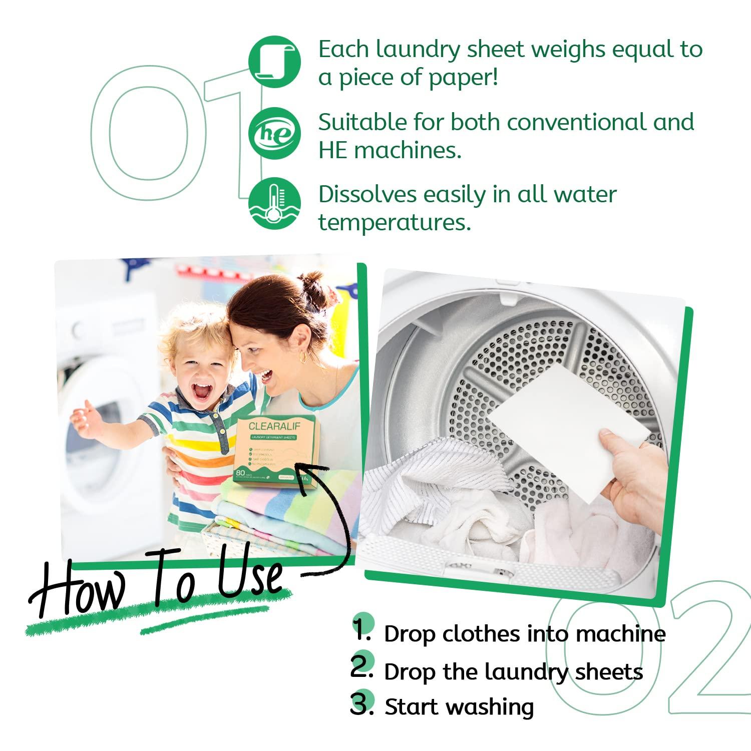 CLEARALIF Laundry Detergent Sheets up to 160 Loads (80sheets), Unscented, Laundry Detergent Strips Eco Friendly & Hypoallergenic - Image 6