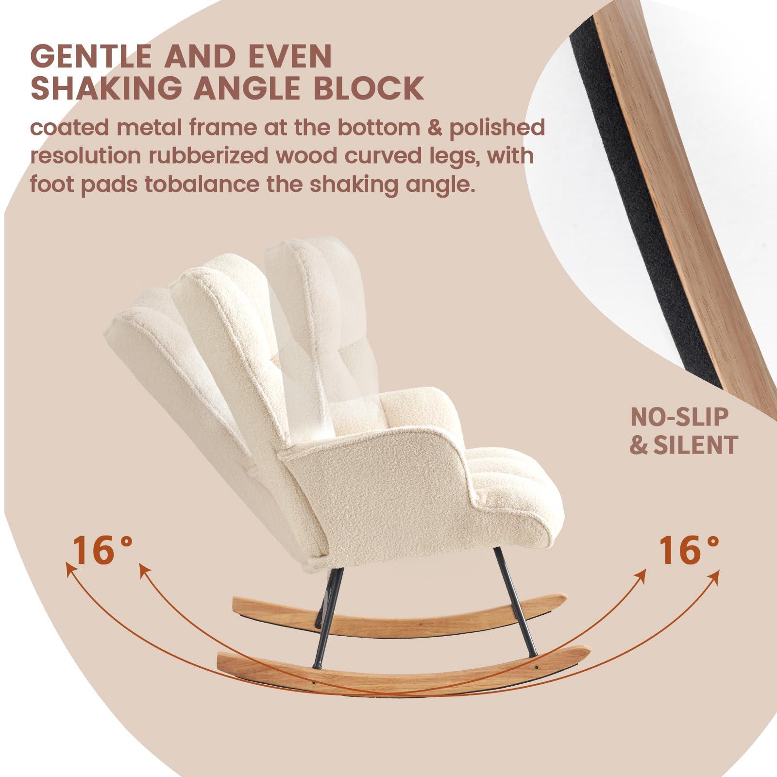 SAETSFEG Rocking Chair Nursery Teddy, Upholstered Baby Fluffy Glider Rocker for Adults Small Spaces Indoor, Comfy Sherpa Compact Nursing Chairs for Living Room, Bedroom, Classroom, Ivory - Image 3