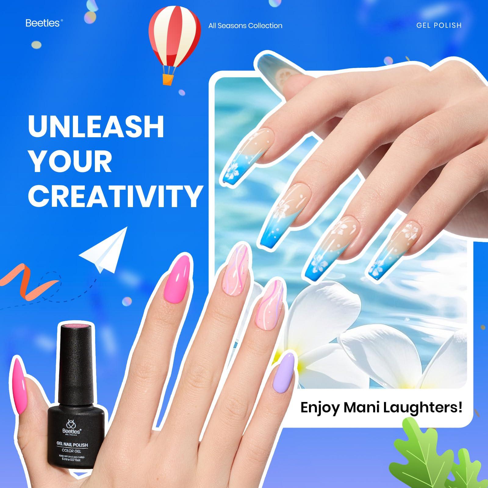 Beetles Gel Nail Polish Set - 63 PCS 55 Colors Summer Gel Polish Kit with 5 Bottles of Base and Glossy Matte Top Coat Soak off Nail Polish Set Pink Green Blue Red Collection Gifts for Women&Girls - Image 4