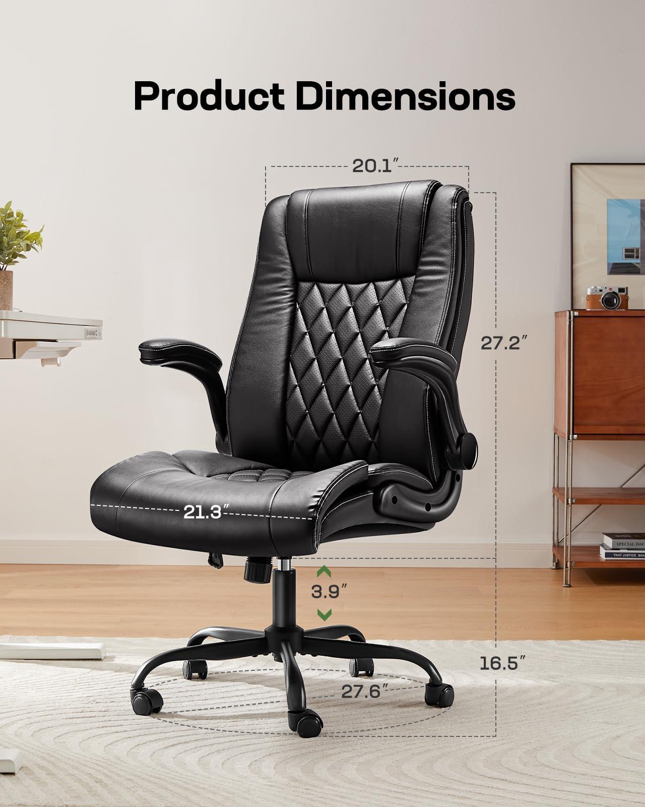 Marsail Executive Office Chair with Flip-up Armrests,PU Leather Ergonomic Desk Chair Height-Adjustable Swivel Rolling Computer Desk Chair,Black - Image 2