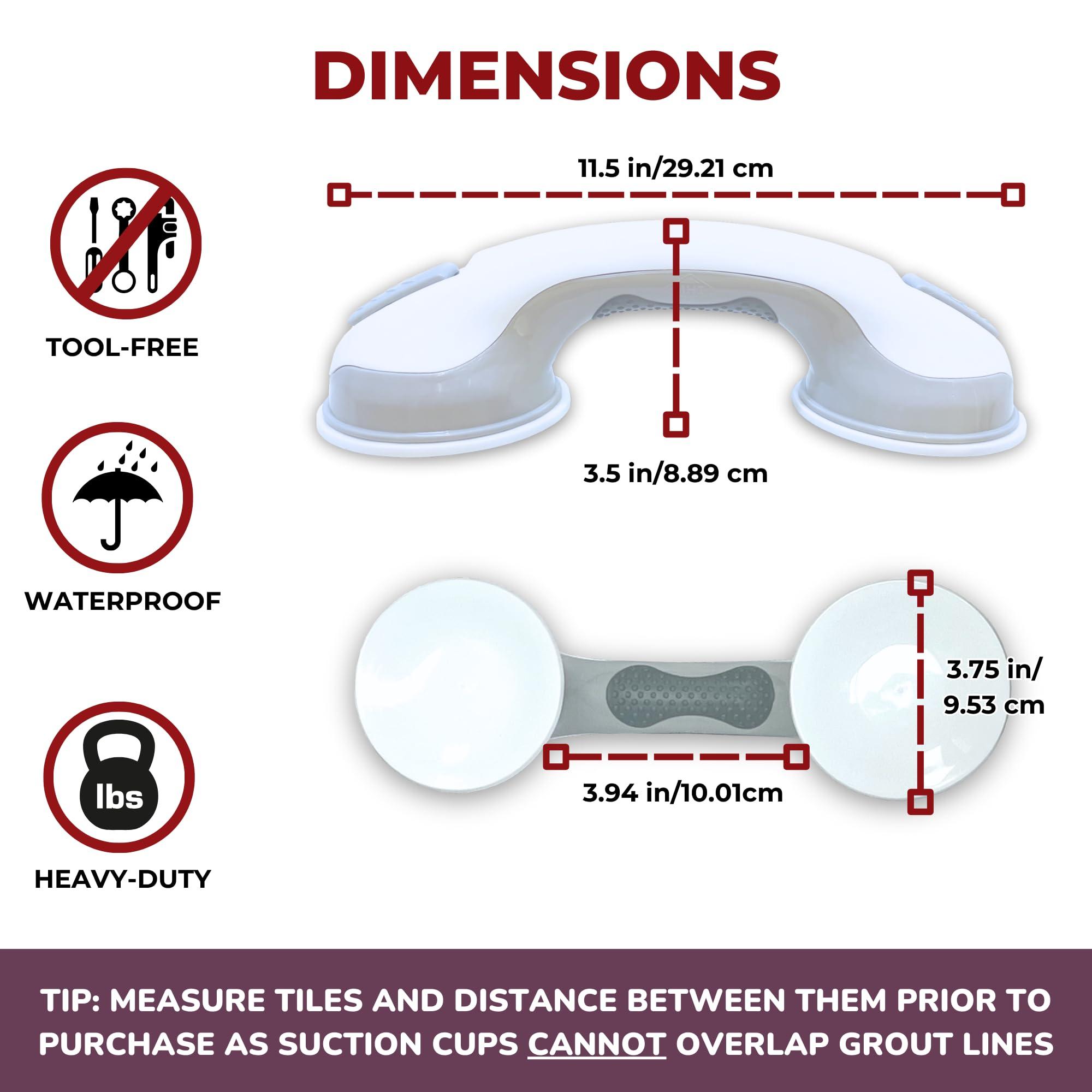 Safe-er-Grip Safe-er-Grip Changing Lifestyles Suction Cup Grab Bars for Bathtubs & Showers; Safety Bathroom Assist Handle, White & Grey, 12 inches - Image 2