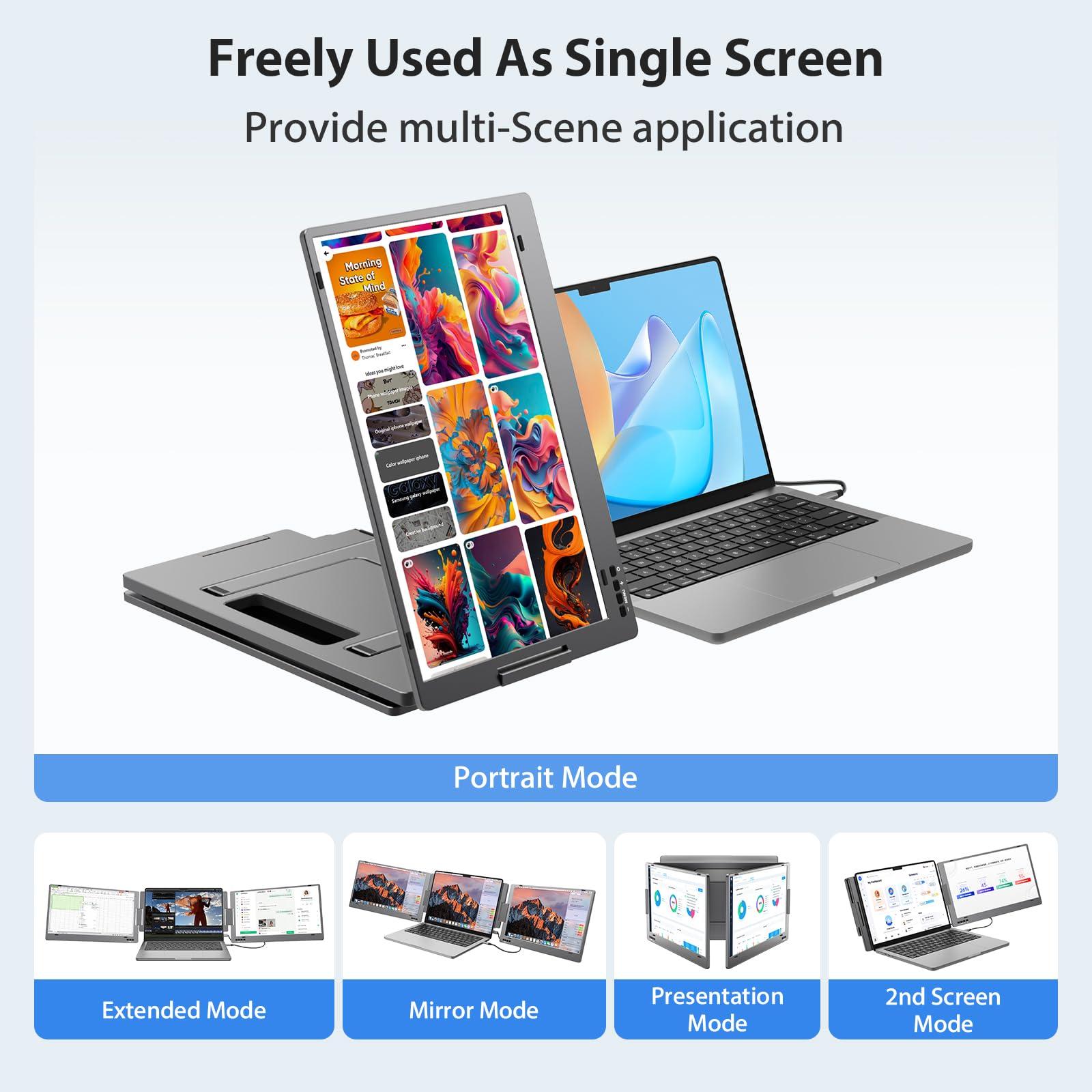 KYY Triple Laptop Screen Extender, 14" 1080P FHD IPS Dual Portable Extended Monitor, USB C Travel for 12-16'' Laptop, 210°Rotation & Kickstand, Plug and Play, X90 (Windows Only) - Image 7