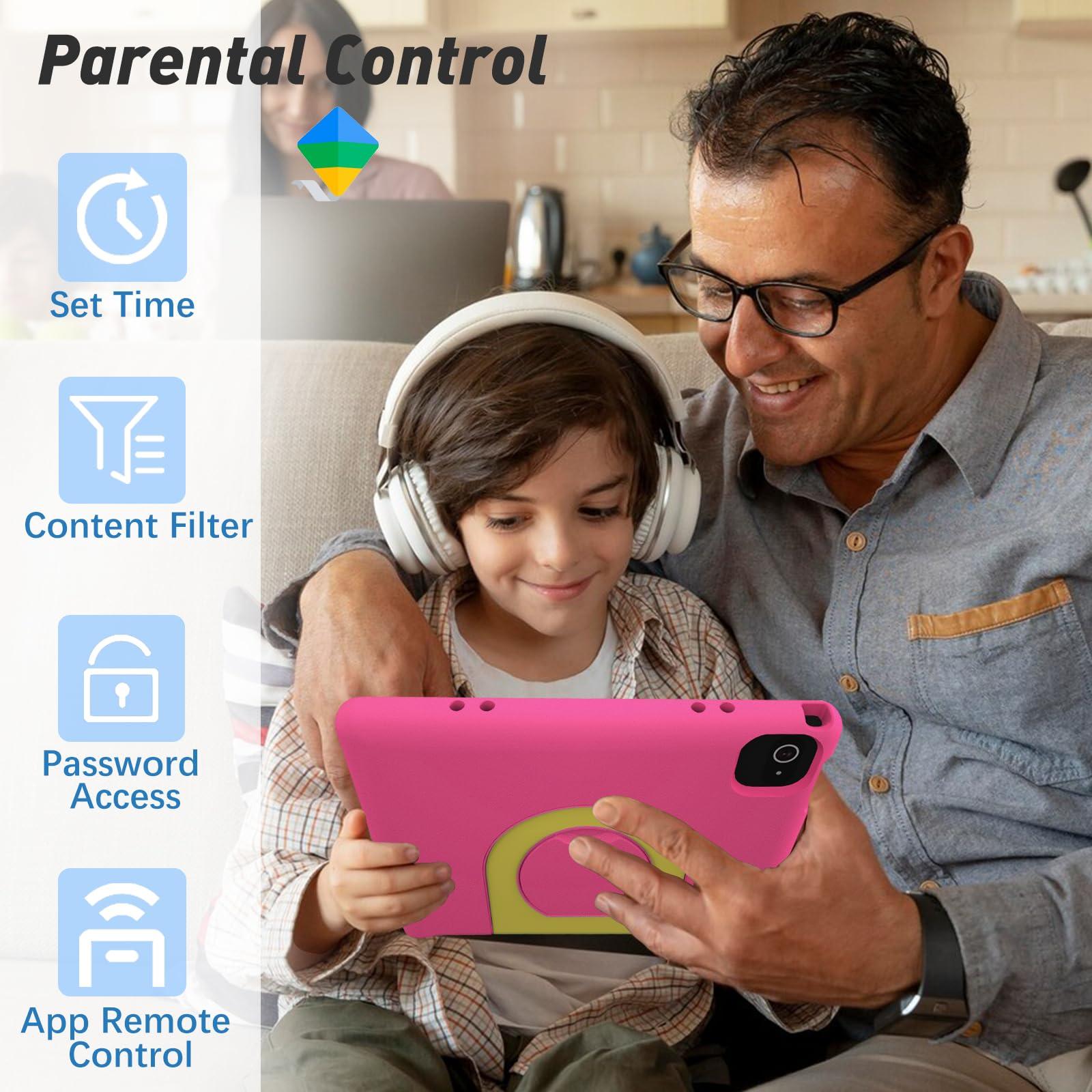VNEIMQN Kids Tablet, 10.1 Inch Tablet for Kids, Android 14, 64GB, Octa-Core CPU, WiFi, Big Battery, Kids Conten, Parental Control, HD Display Children Age 3-12, Bluetooth, Pink Shockproof Case - Image 5