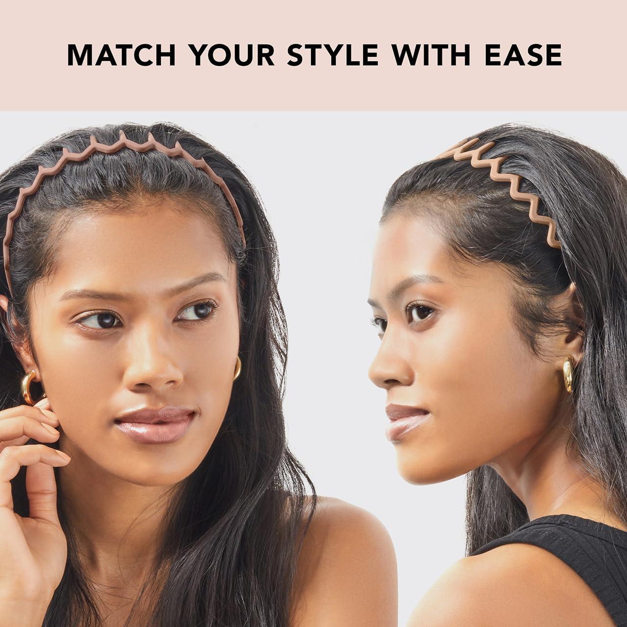 Kitsch Zig Zag Headbands, Recycled Plastic Wavy Hair Band with Teeth, Headband for Women and Men, Classic 90s Hair Accessories, 2pcs (Neutral) - Image 4