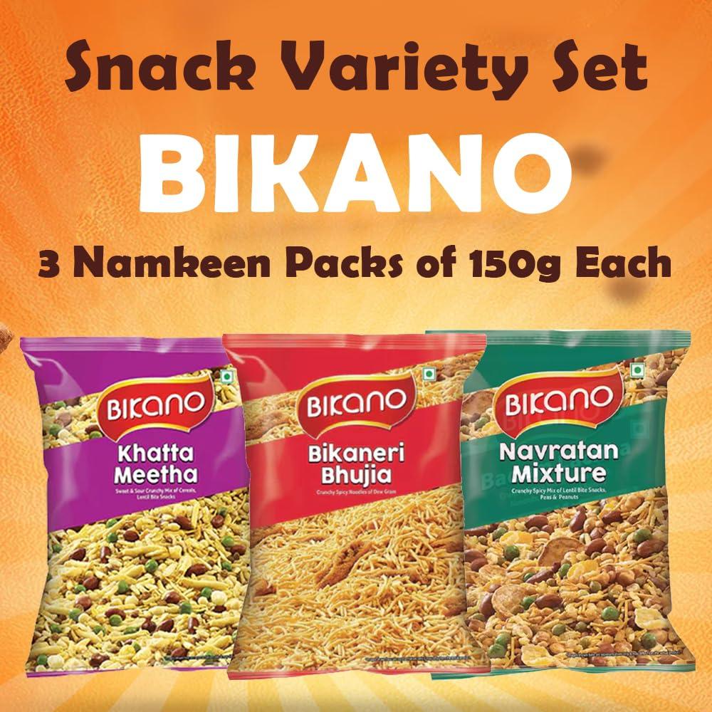 BENGAL BOX Bikano Premium Indian Snack Variety Set (3 Namkeen Packs of 150g Each) - Bikaneri Bhujia, Navratan Mixture, Khatta Meetha/Indian Grocery Snack Food - Image 2