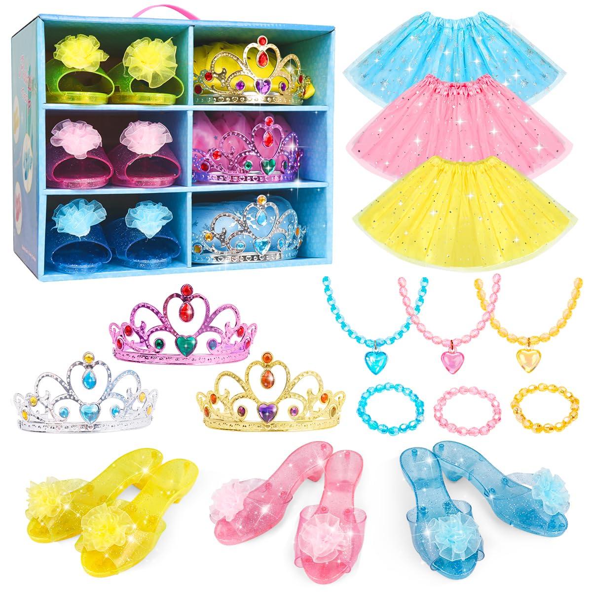 Meland Princess Dress Up Clothes for Toddlers with Skirts, Shoes, Crown & Play Jewelry, Princess Toys for Girls Age 3,4,5,6 Year Old, Little Girls Gift Idea for Birthday Christmas