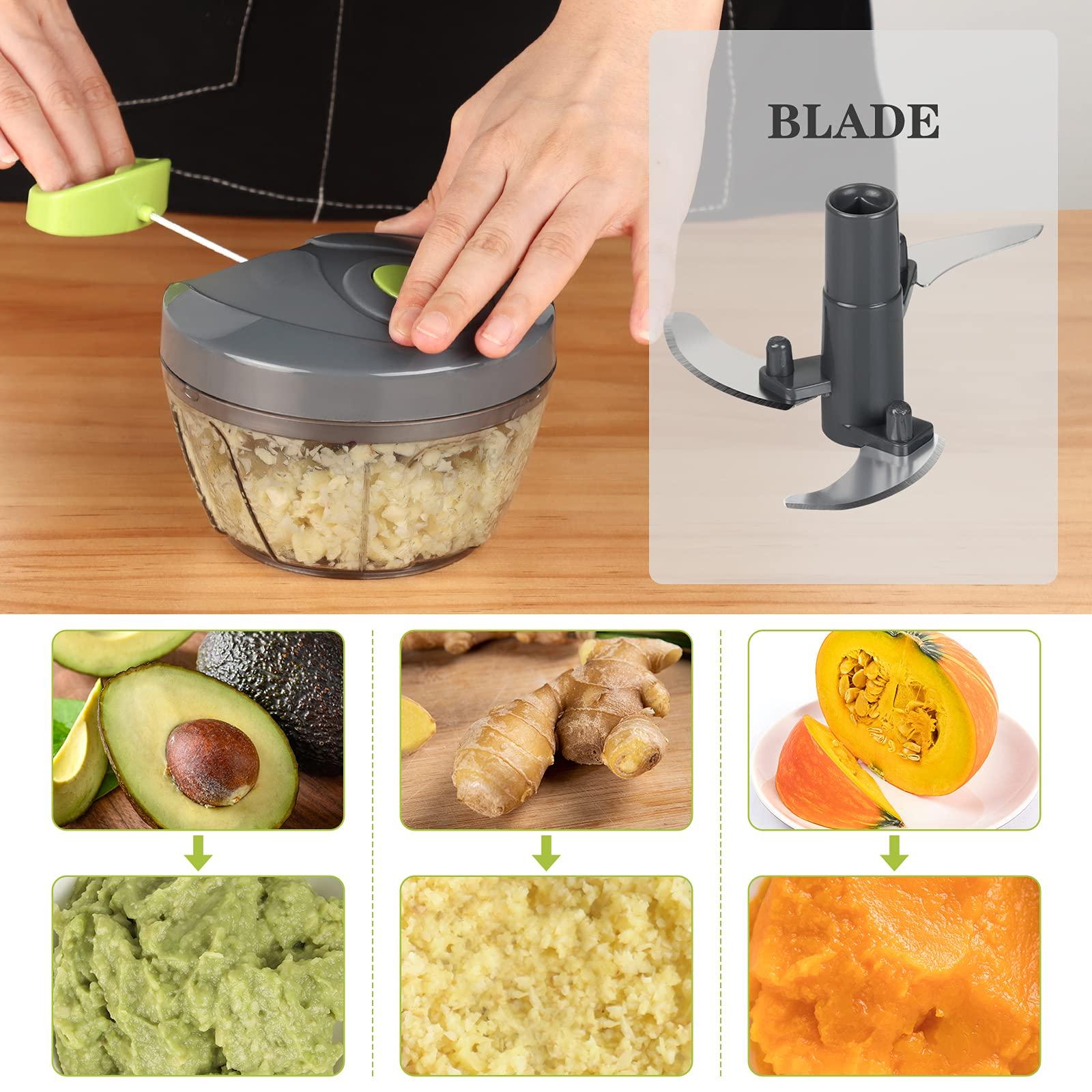 Cambom Manual Food Chopper Vegetable Cutter, Hand String Vegetable Chopper Onions Cutter for Vegetable Fruits Nuts BPA Free Food Safe Material, 550ml Gray - Image 4