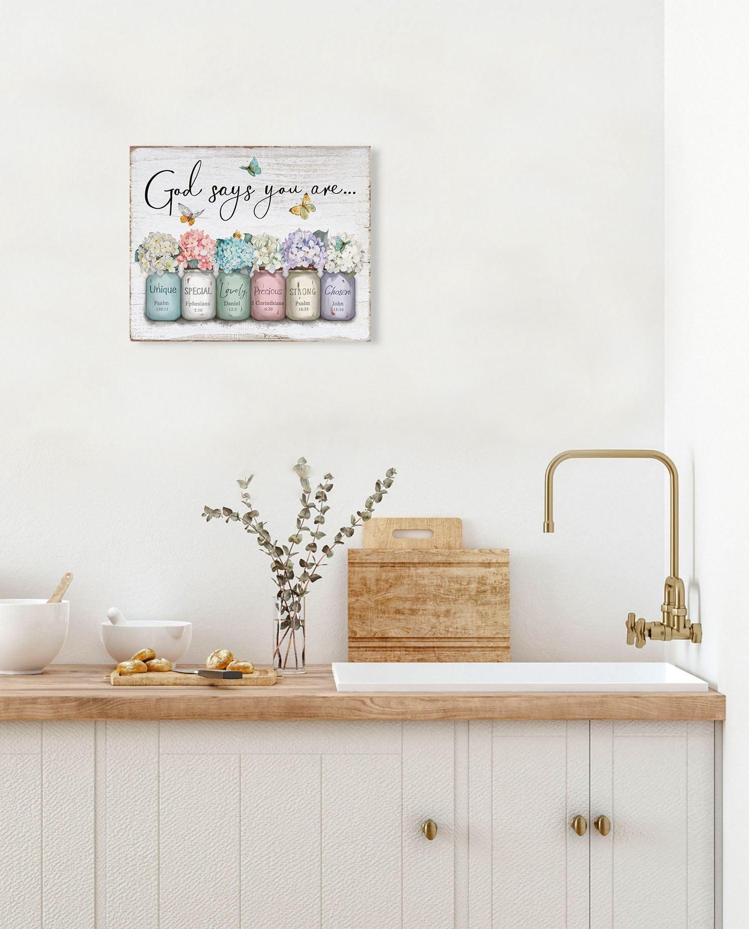 Inspirational Bible Verse Wall Art: God Says You Are Wall Sayings Flowers in Mason Jar Picture Print Christian Gift Quotes Poster for Women Girl Bedroom Decor 12" x 15" - Image 7