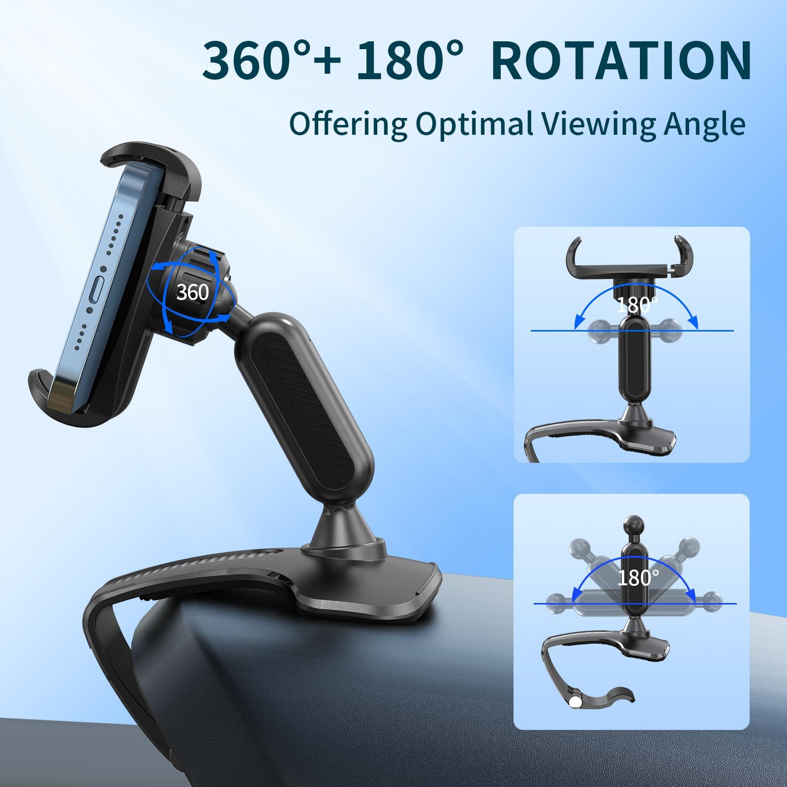 NADRQQE Multifunctional Car Dashboard Mobile Phone Holder, 360 Degree Rotation Universal Dash Clip Cellphone Mount for 4-7 inch Smartphones (Black) - Image 3