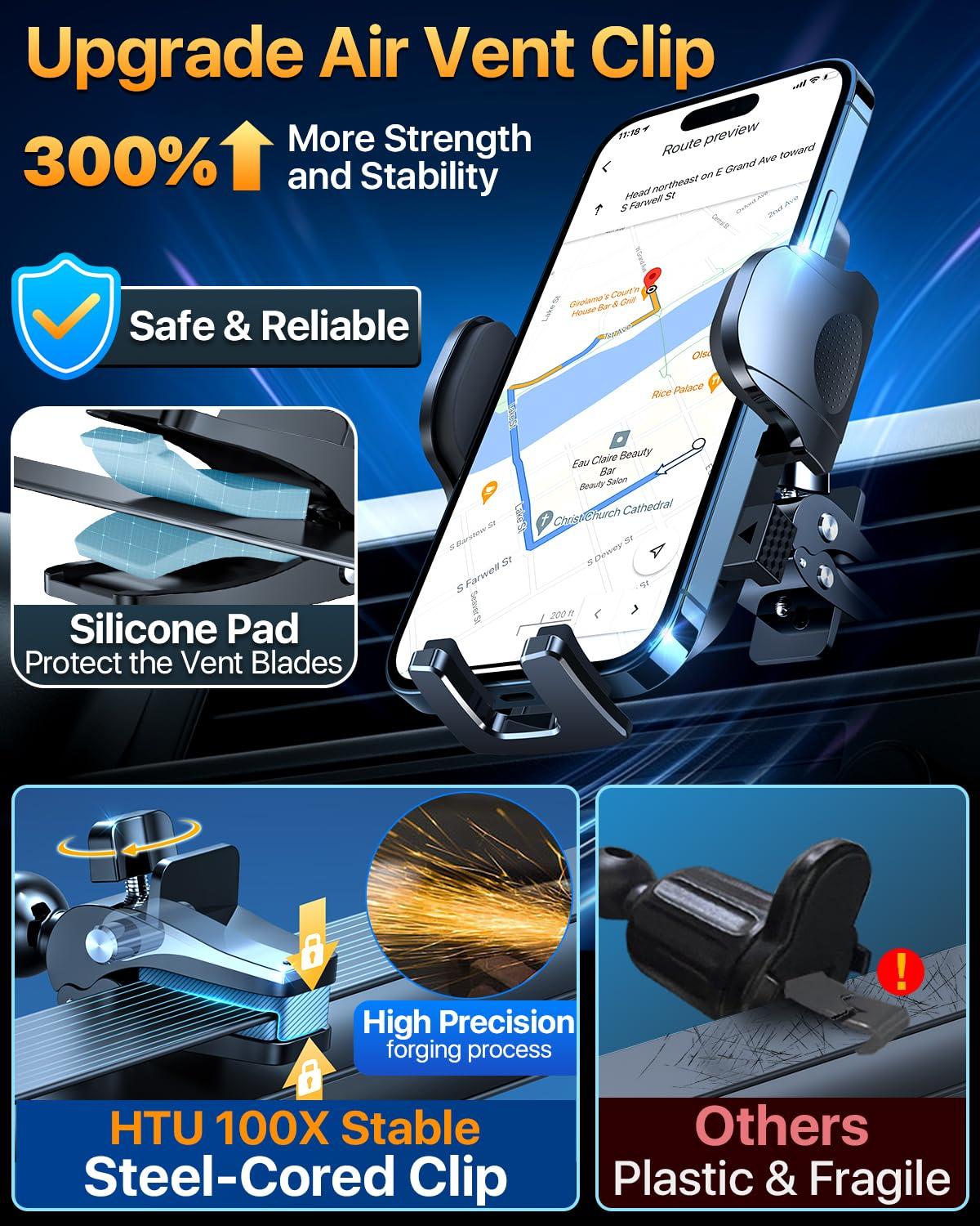 2025 Ultimate Car Phone Mount【80+LBS Strongest Suction & Military-Grade】【Patent & Safety Certs】 Cell Phone Holder Truck Stand for Dashboard Windshield Vent for iPhone 16 Pro Max 15 14 (Black) - Image 4
