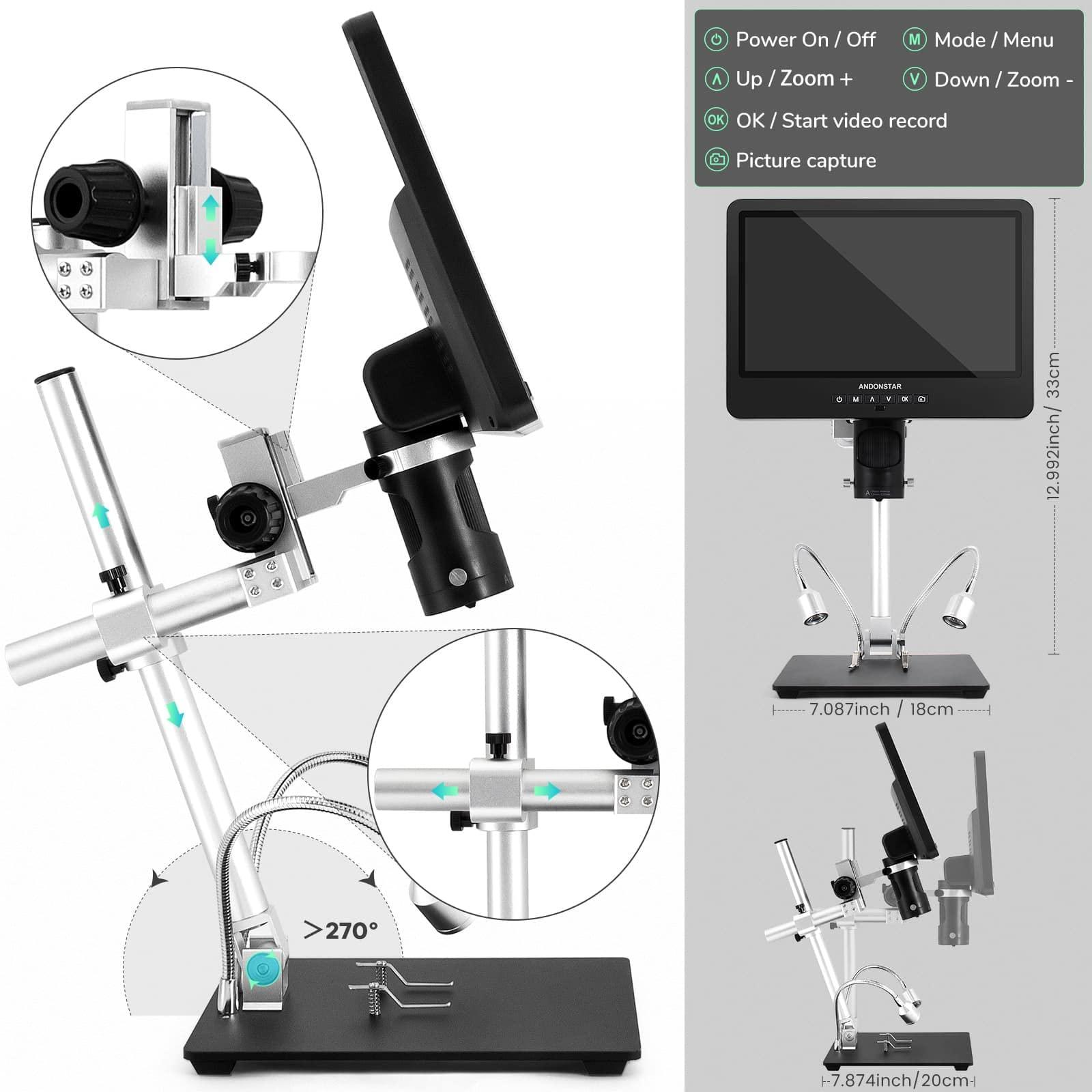 Andonstar AD249S-M 10.1 Inch HDMI Digital Microscope 2000x for Adults, 3 Lens 2160P UHD Video Record, Soldering Microscope for Electronics Repair, Error Coins, Pro Boom Arm Stand, Windows Compatible - Image 8