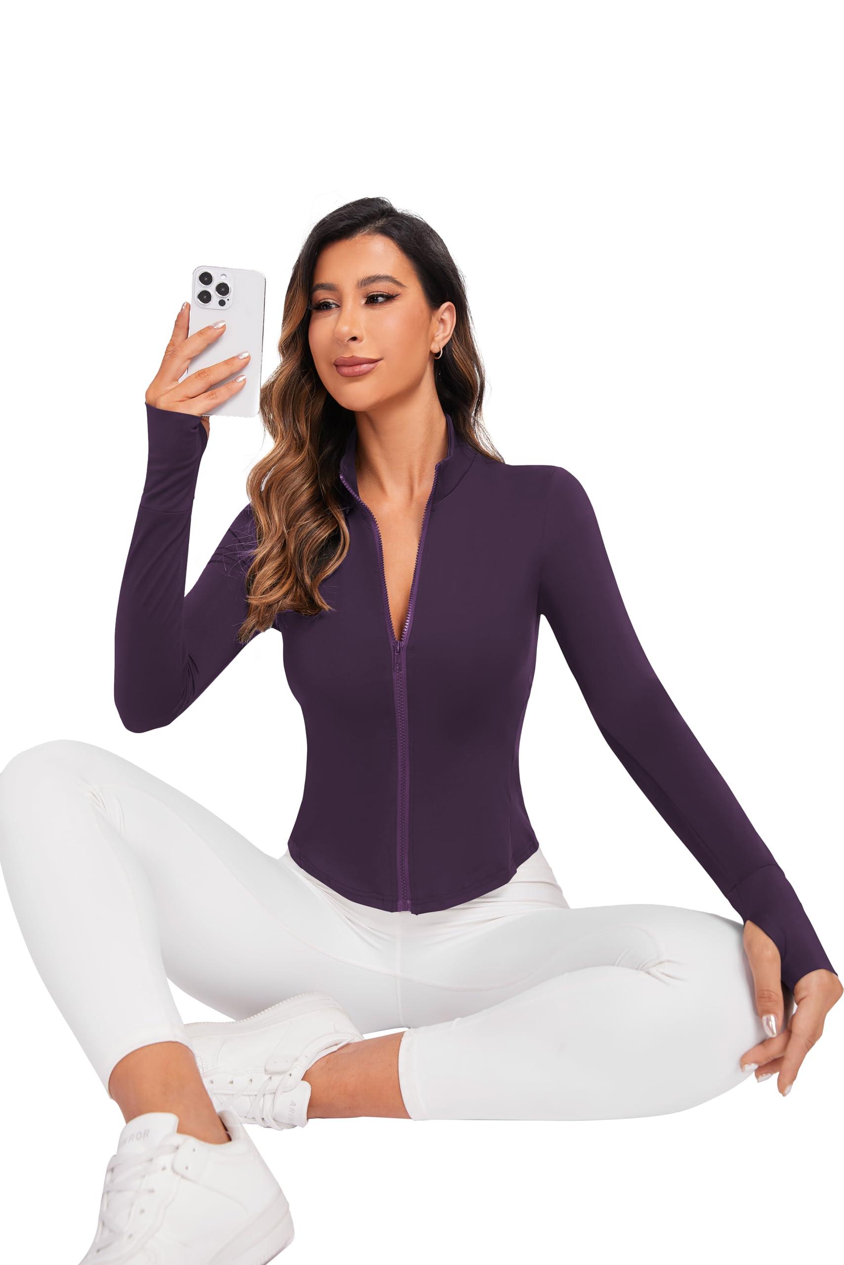 LALA BIRDS Women's Workout Zip Up Jacket, Cropped Running Athletic Jackets Slim Fit Gym Tops with Thumb Holes - Image 6