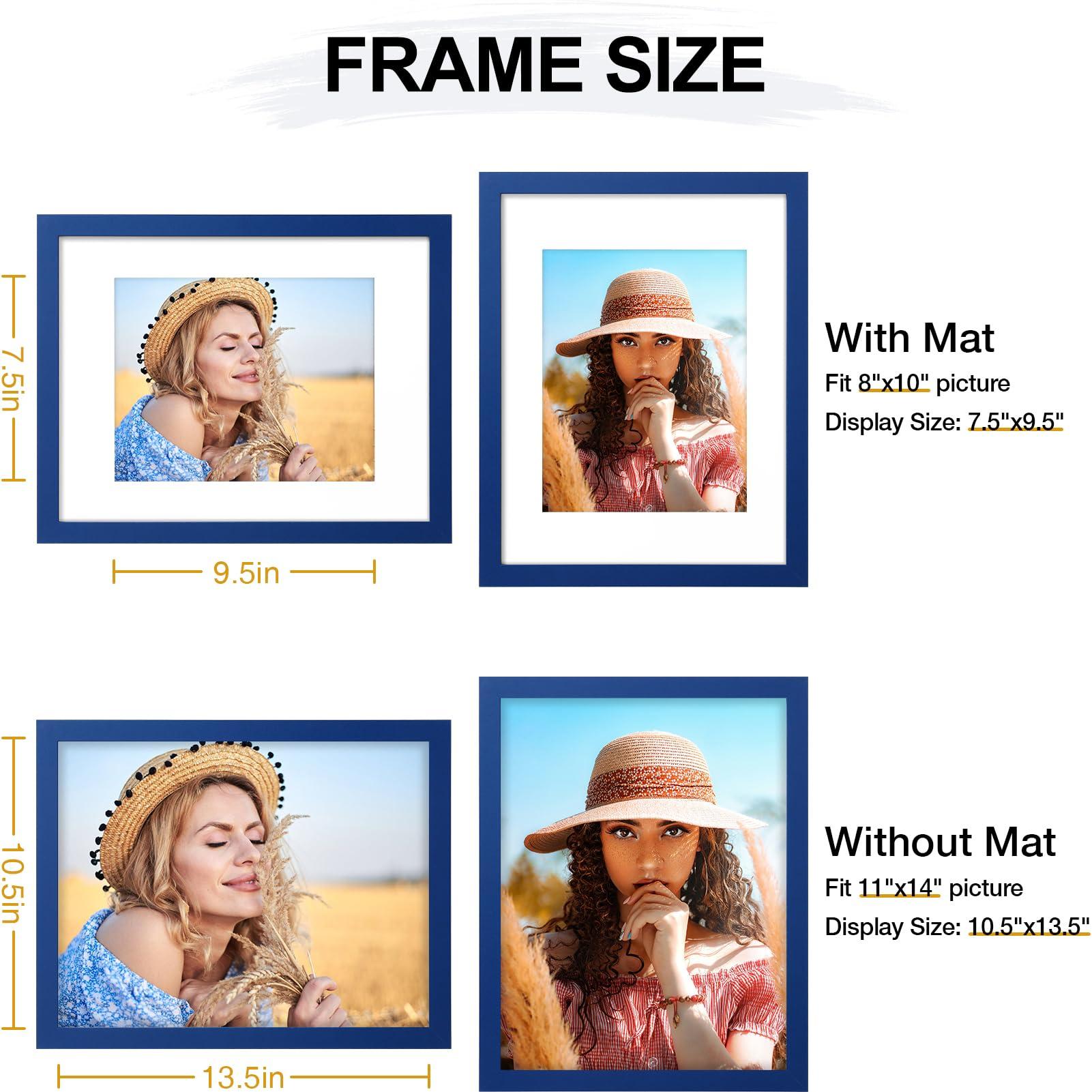 Vittanly 11x14 Picture Frame, Engineered Wood with Shatter Resistant Plexiglass, Display Pictures 8x10 with Mat or 11x14 without Mat, Photo Frame for Wall or Table Top Display, Blue, 1 Pack - Image 6