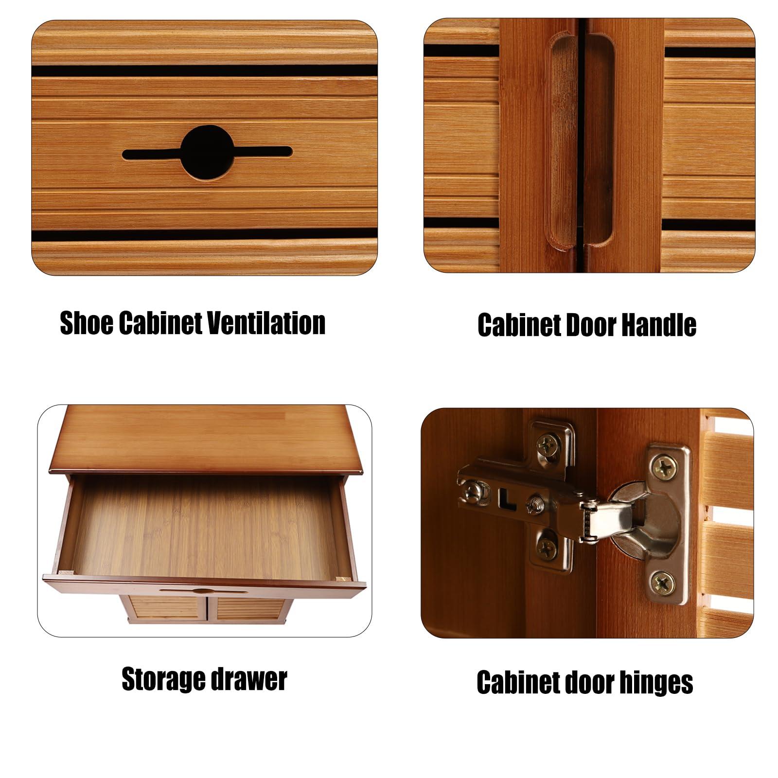 WUSILILU 5 Tier Shoe Cabinet with Drawer, Bamboo Shoe Cabinet Organizer with Door, Retro Entryway Shoe Storage Cabinet for Closet, Living Room, Bedroom, Hallway, Doorway - Image 4