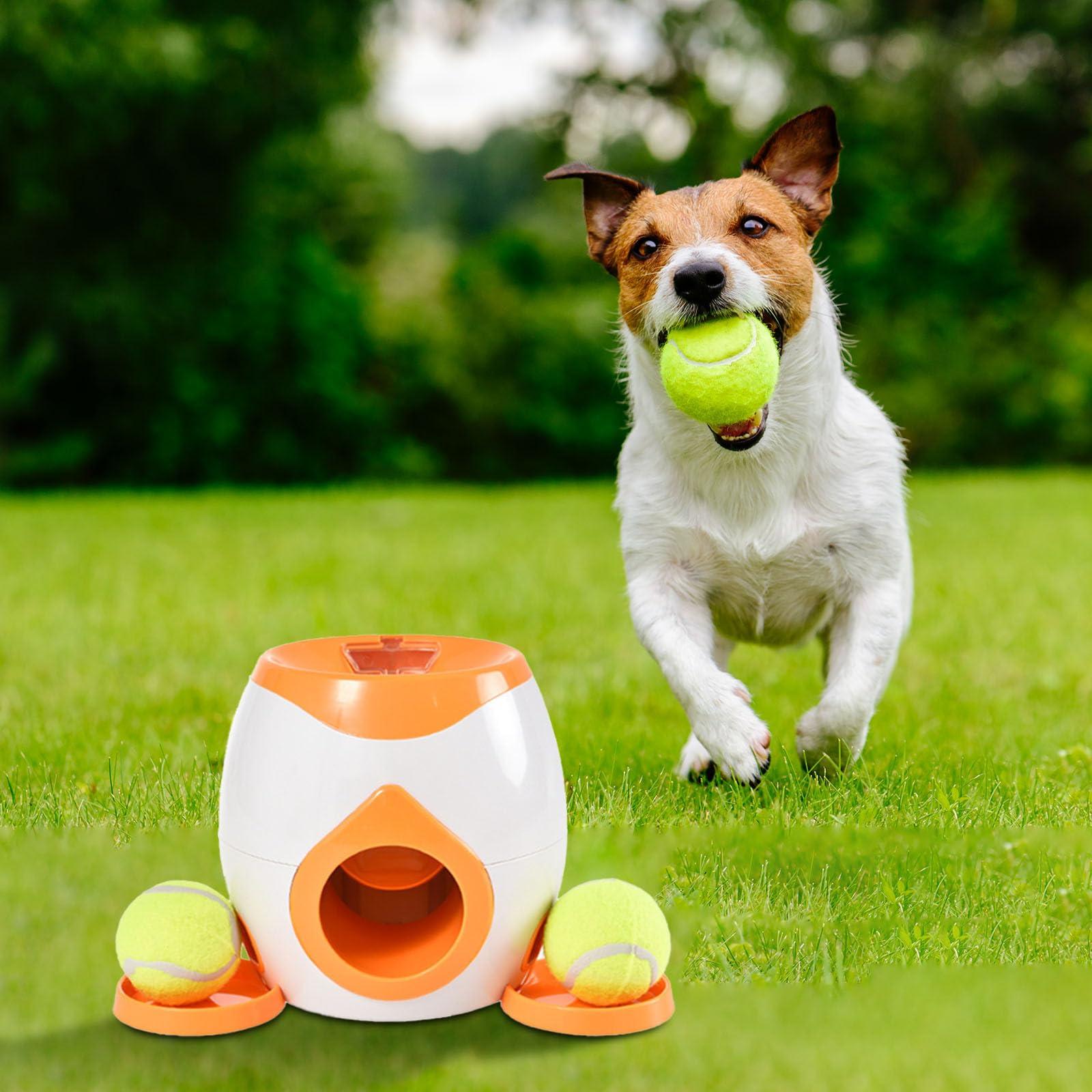 Dog Ball Launcher & Food Reward Machine, Balls Launcher for Dogs with 2 Tennis Balls, Self Throwing Ball Machine, Intelligent Automatic Feeder for Interactive Dog Training (Orange) - Image 3
