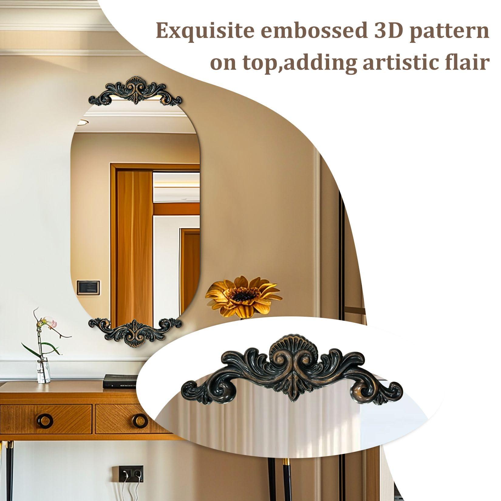 Artloge Frameless Mirror Oblong Oval: 40x20inches Wall Mounted Sleek Silver Mirror with Baroque Style Flower Frame Edge Decorative Vanity for Bathroom Bedroom Livingroom Entryway Hallway - Image 8