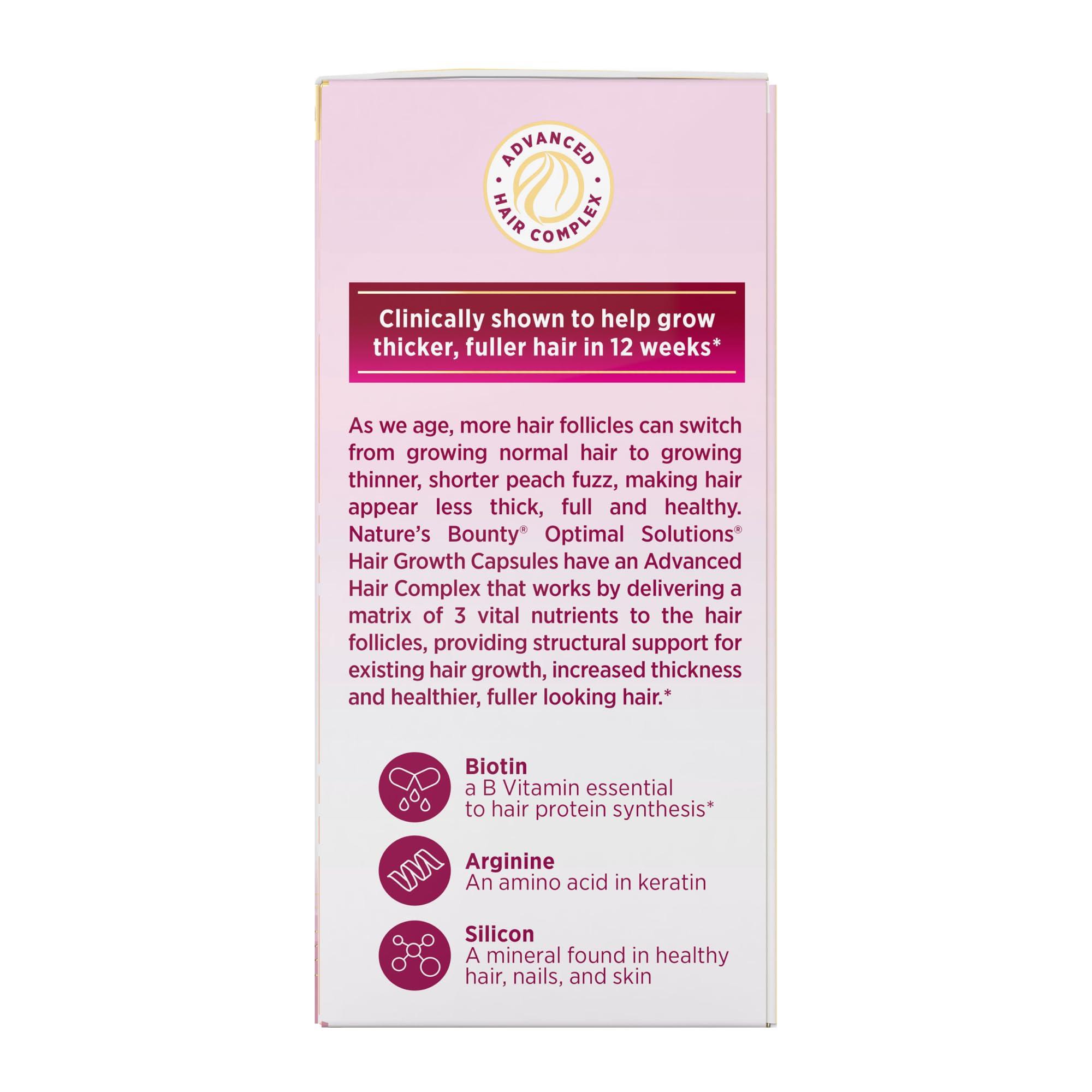 Nature's Bounty Optimal Solutions Hair Growth Supplement with Biotin, Hair Growth Vitamins with Biotin Silicon & Arginine, 1 Per Day, 30 Capsules, One Month Supply - Image 9