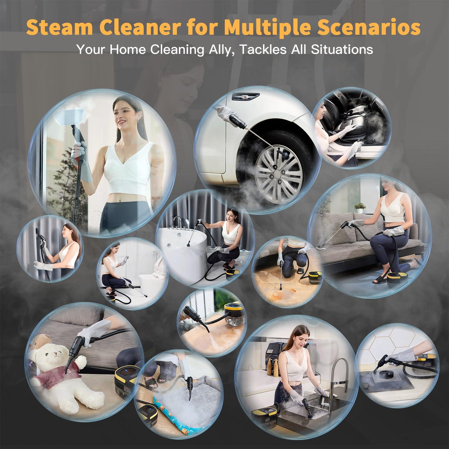 Gautye Steam Cleaner, 3-Level Adjustable Handle, 15s Heat-Up, 1.69 Quarts Tank, Portable Steamer for Cleaning with 15 pcs Accessories, Steam Cleaner for Home for Dirt, Grease, Grout, Tile,Floor, Car - Image 6