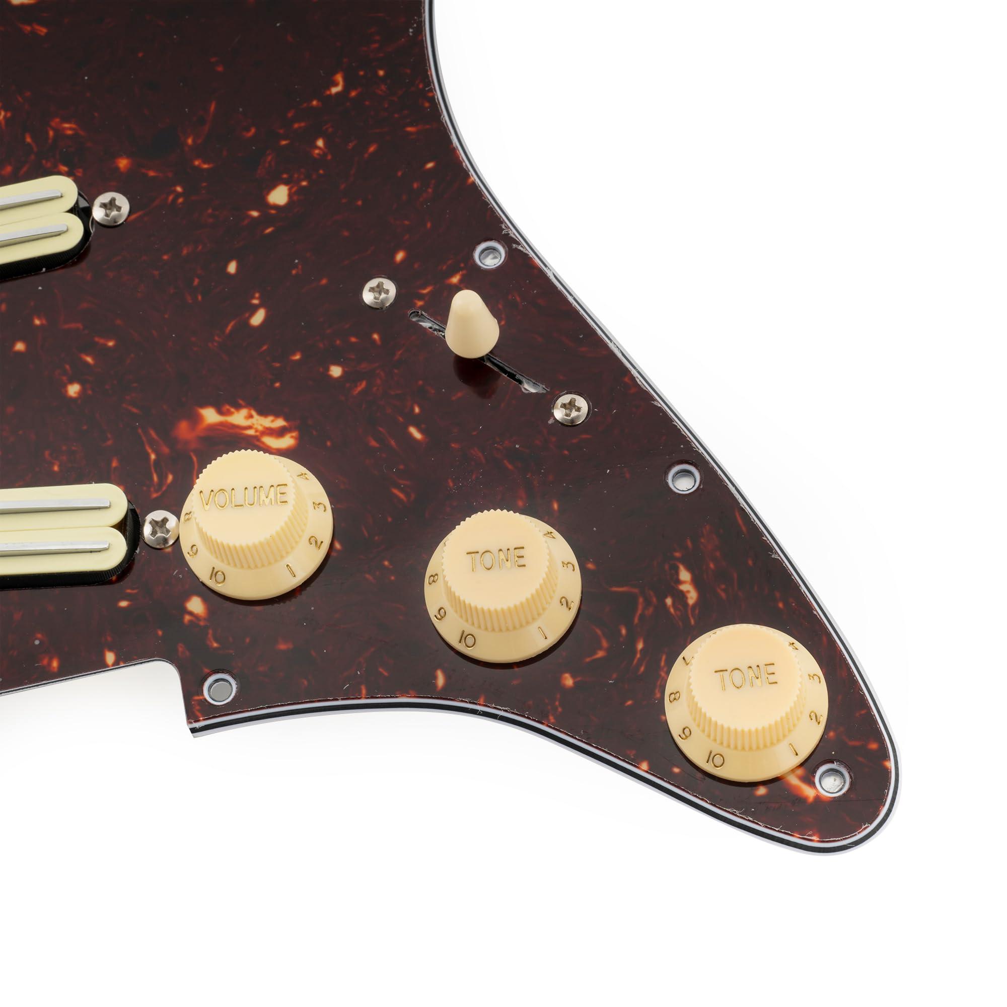 Musiclily Pro-SE ST-DPHA Pre-wired SSS Pickguard with Alnico 5 Mini Rail Humbucker for Strat Style Electric Guitar, 4Ply Tortoise Shell - Image 7