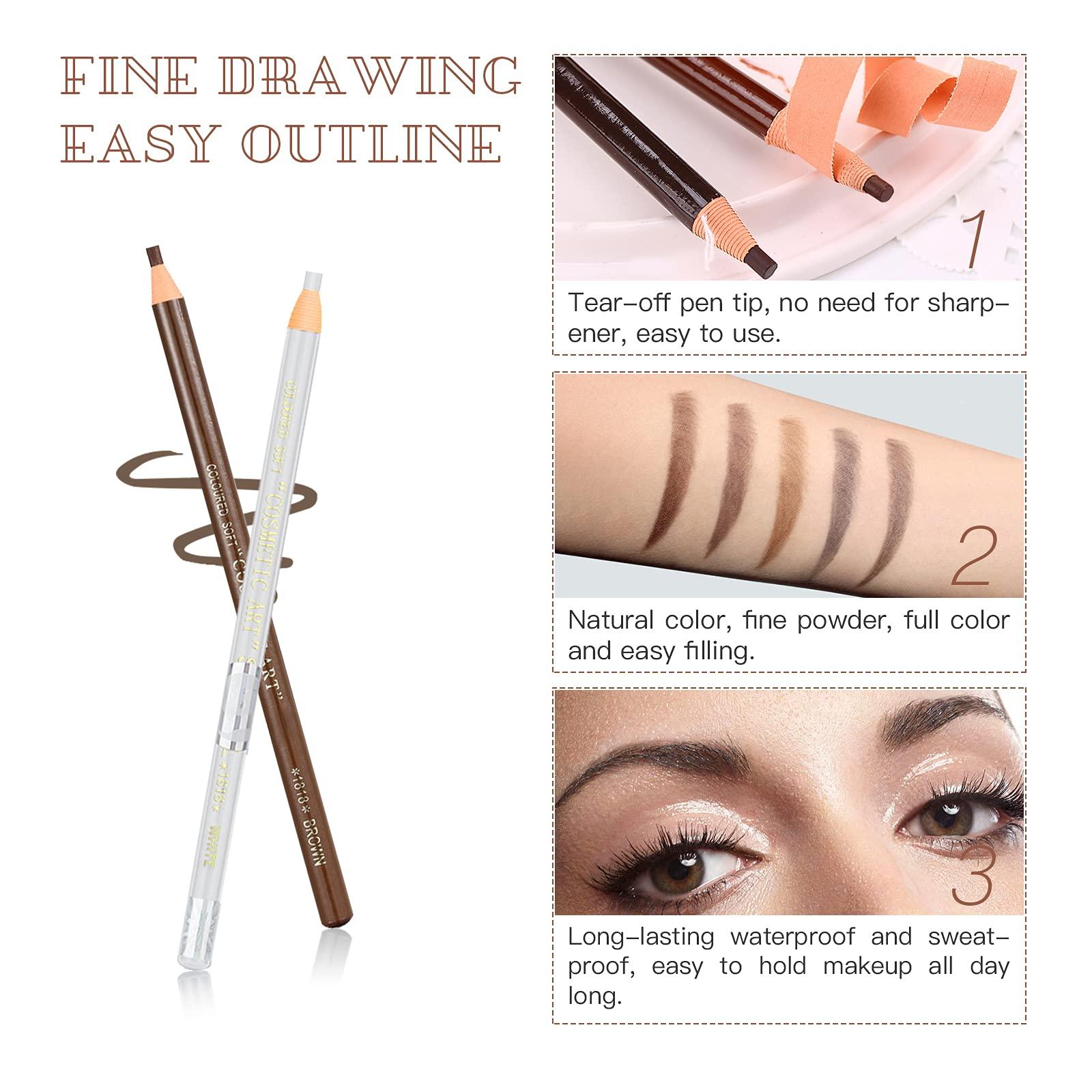 LSxia Waterproof Eye-Brow Pen-cil Set, Pull Cord Peel-off Eyebrow Pencil Microblading Eyebrow Pen Supplies Kit, White Eye-Liner Pencil and Eyebrow Tool Tattoo Makeup (6+1 Brown+Dark Brown+Light Brown) - Image 5