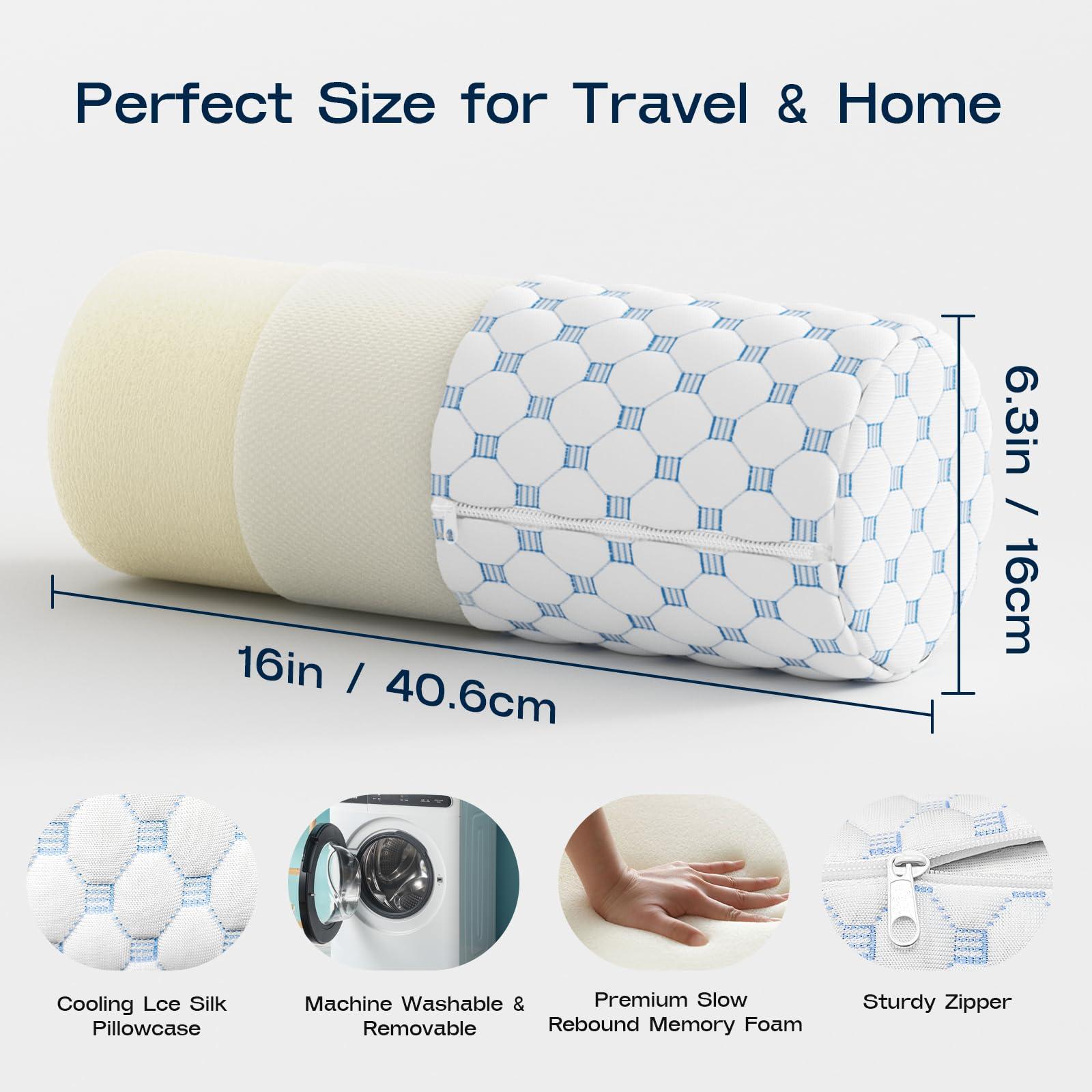 Neck Roll Cervical Pillow for Neck Pain Relief - Memory Foam Neck Pillow for Bed | Round Neck Pillows for Sleeping, 16 * 6.3 * 6.3inch (Cool-Blue) - Image 2