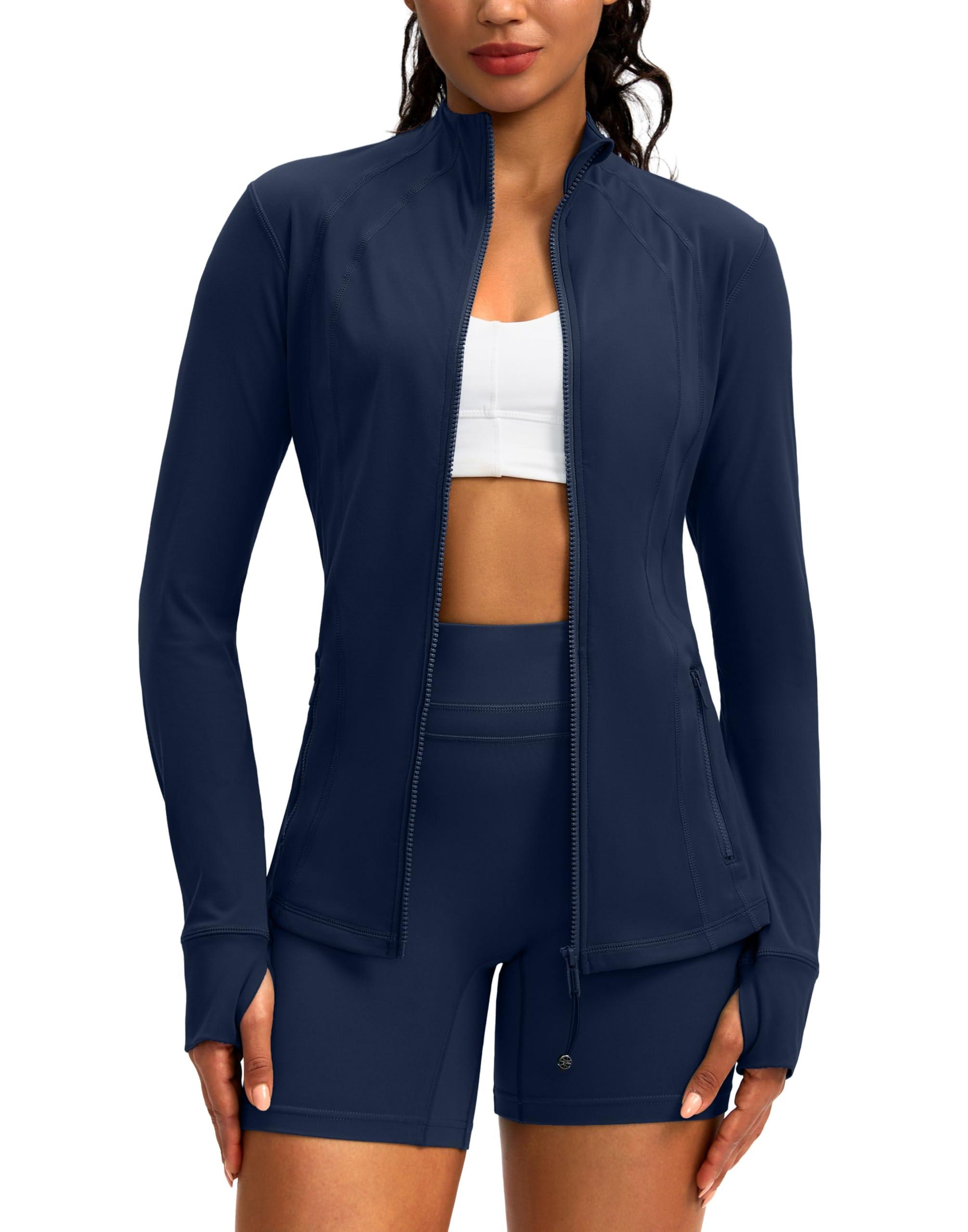 G Gradual Women's Zip Up Workout Jackets with Pockets Slim Fit Cottony Soft Jacket for Running Athletic Yoga