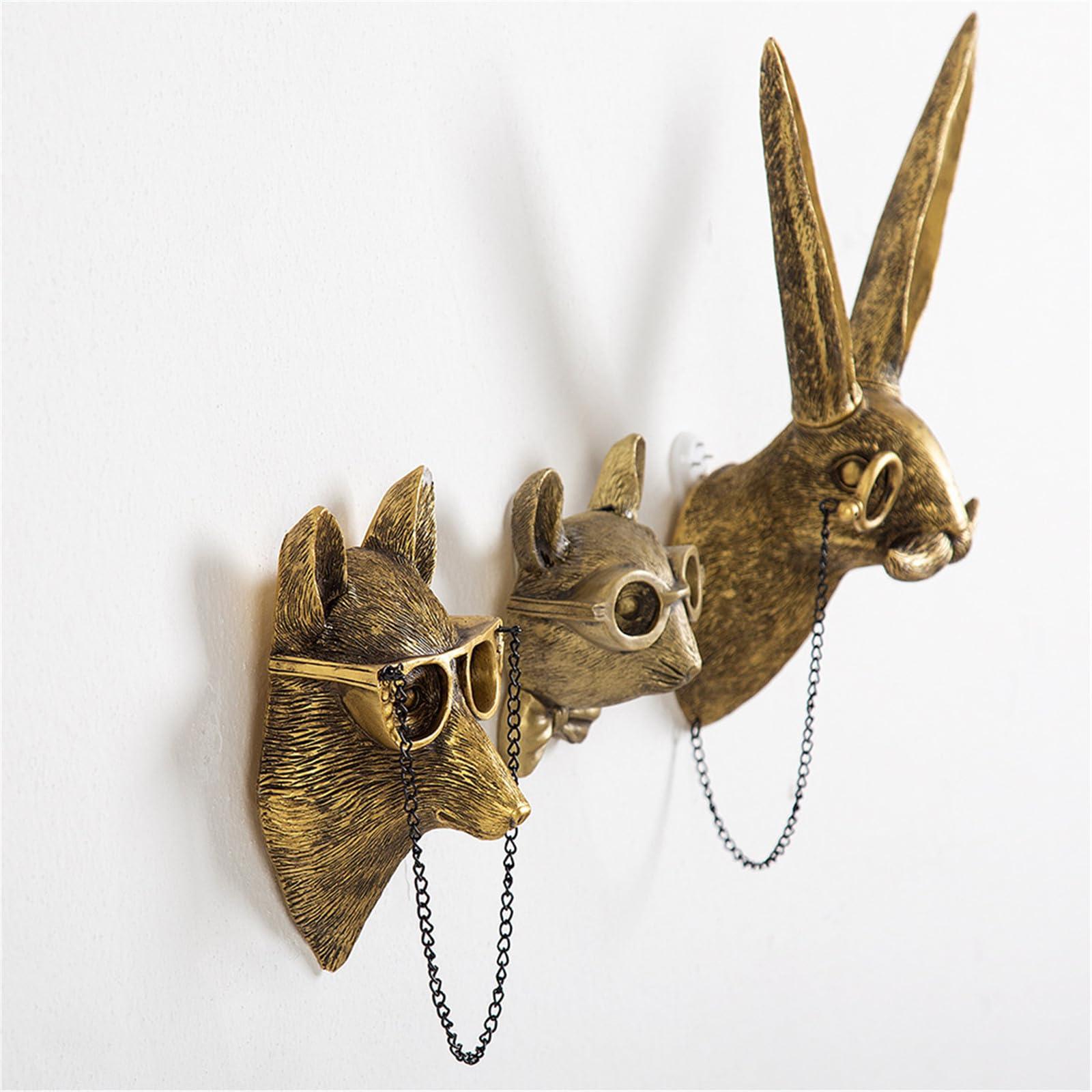 GUASDIE Animal Heads Wall Decor, Faux Deer Head Mount, Animal Sculptures Wall Decor, Resin Animal Head Wall Hanging Decoration for Living Room Bedroom Kitchen Gift,5pcs, 1587574779-65291236 - Image 5