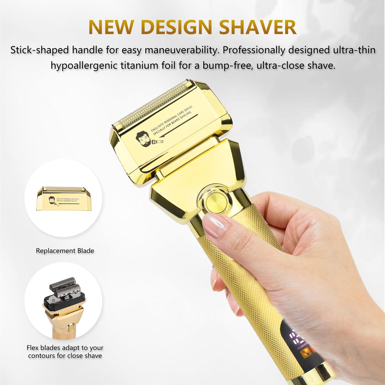 Hair Clippers for Men Professional, Barber Clippers and Trimmer Set, Hair Clipper& Hair Trimmer & Electric Foil Shavers Razor Kit, Hair Cutting kit, Cordless Mens Grooming Kit-Gold - Image 4