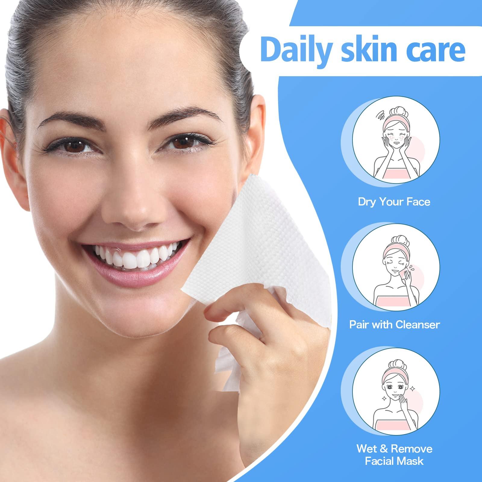 100 Count Disposable Face Towel,Thickening Ultra Soft Washcloths,Facial Cotton Tissue,Lint-free cotton dry wipes Multi-Purpose for Skin Care,Make-up Wipes,Face Wipes and Facial Cleansing - Image 2