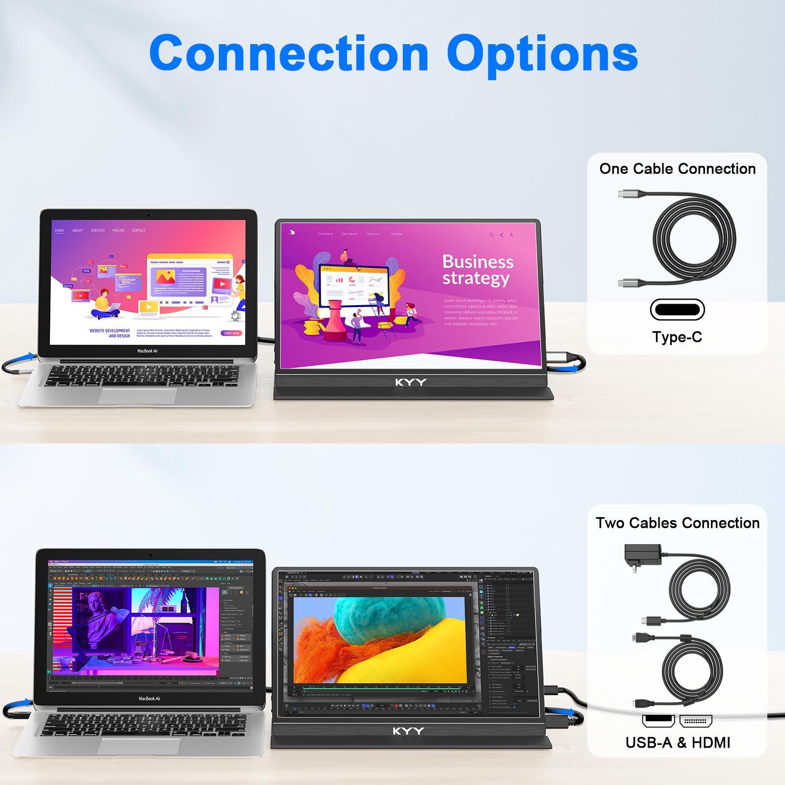 KYY Portable Monitor for Laptop, 14" FHD 1080P Travel Monitor, USB-C & HDMI Computer Gaming Screen with VESA Mount & Smart Cover, Dual Speakers, for Mac PC Phone Xbox PS5 Switch - Image 6