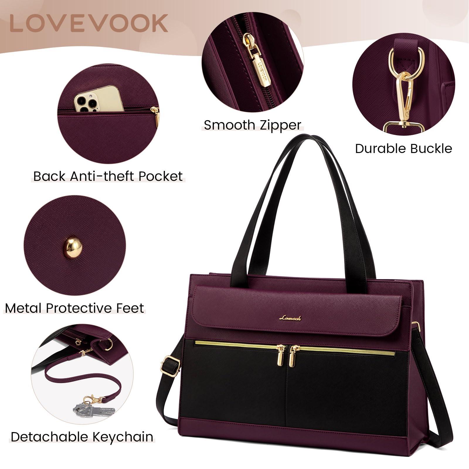LOVEVOOK Laptop Bag for Women 15.6 Inch Tote Work Professional Leather Computer Briefcase Waterproof Handbag Shoulder Large Capacity Business Teacher Office Crossbody Purse - Image 3