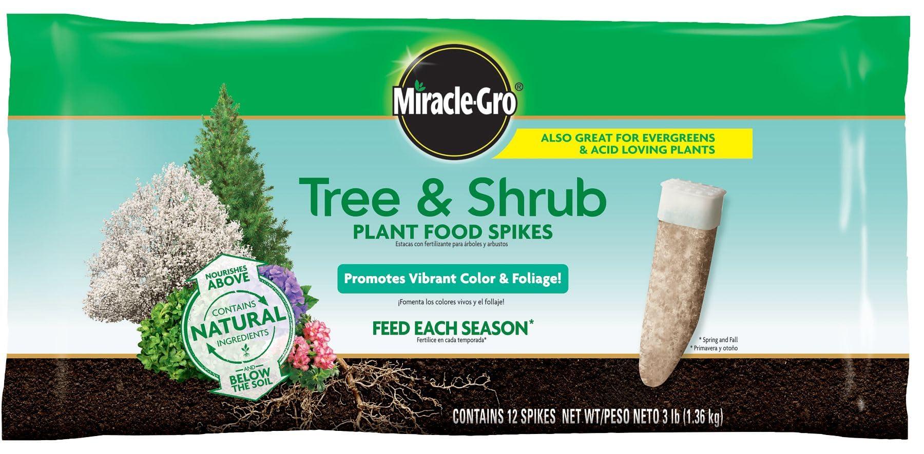 Miracle-Gro Tree and Shrub Plant Food Spikes, For Deciduous, Flowering and Evergreen Trees, Hydrangeas, and Acid-Loving Plants, 12 Spikes