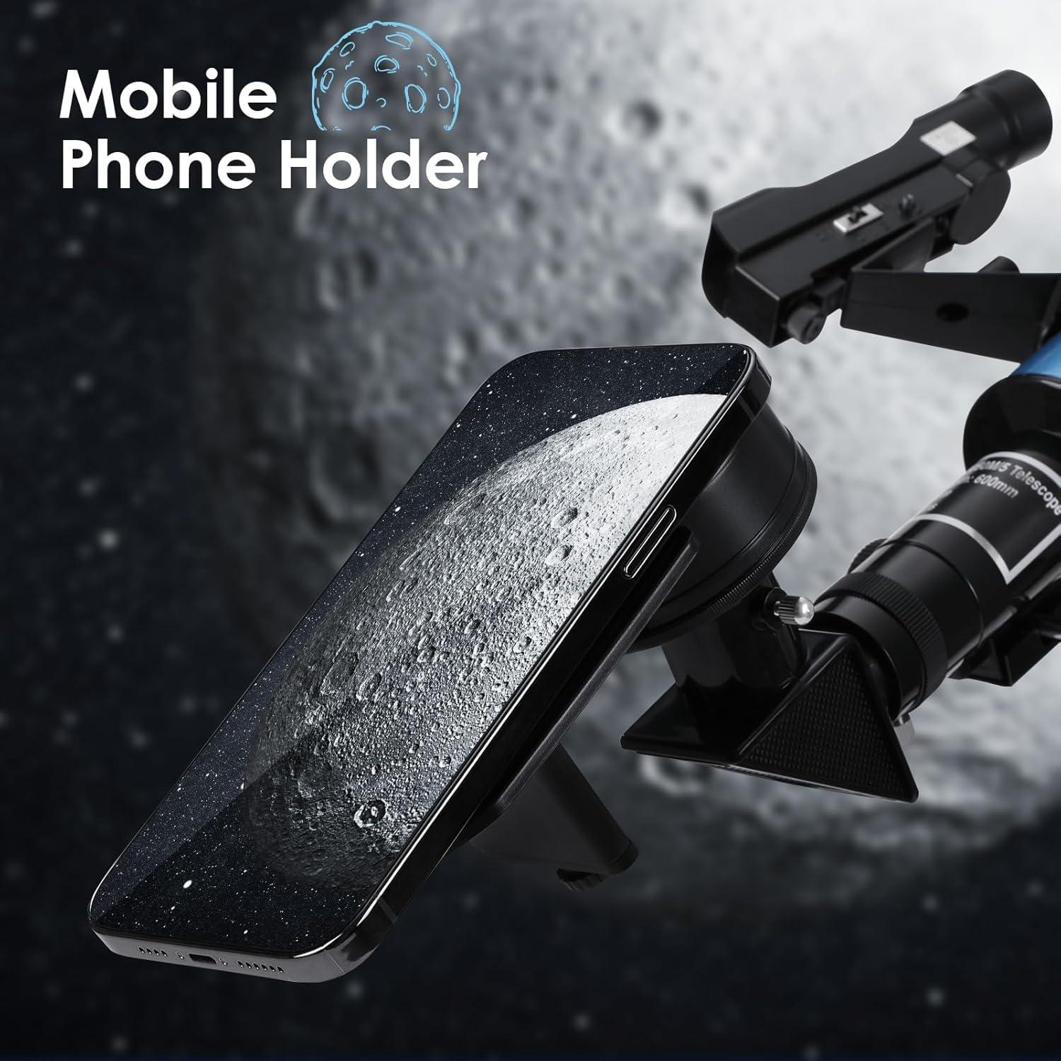 Telescope with Red Dot Finder, 50/600MM Astronomical Refracting Telescope with Retractable Tripod, Multi-Coated High Transmission Telescope for Beginners with Phone Adapter - Image 7