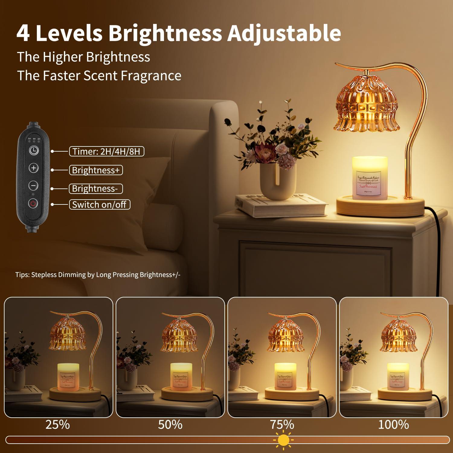 Candle Warmer Lamp with Timer, Vintage Flower Candle Lamp Warmer, Dimmable Electric Lamp Candle Warmer with 2 Bulbs for Scented Jar Candles, House Warming Gifts for Mom Women Home Room Office Decor - Image 4