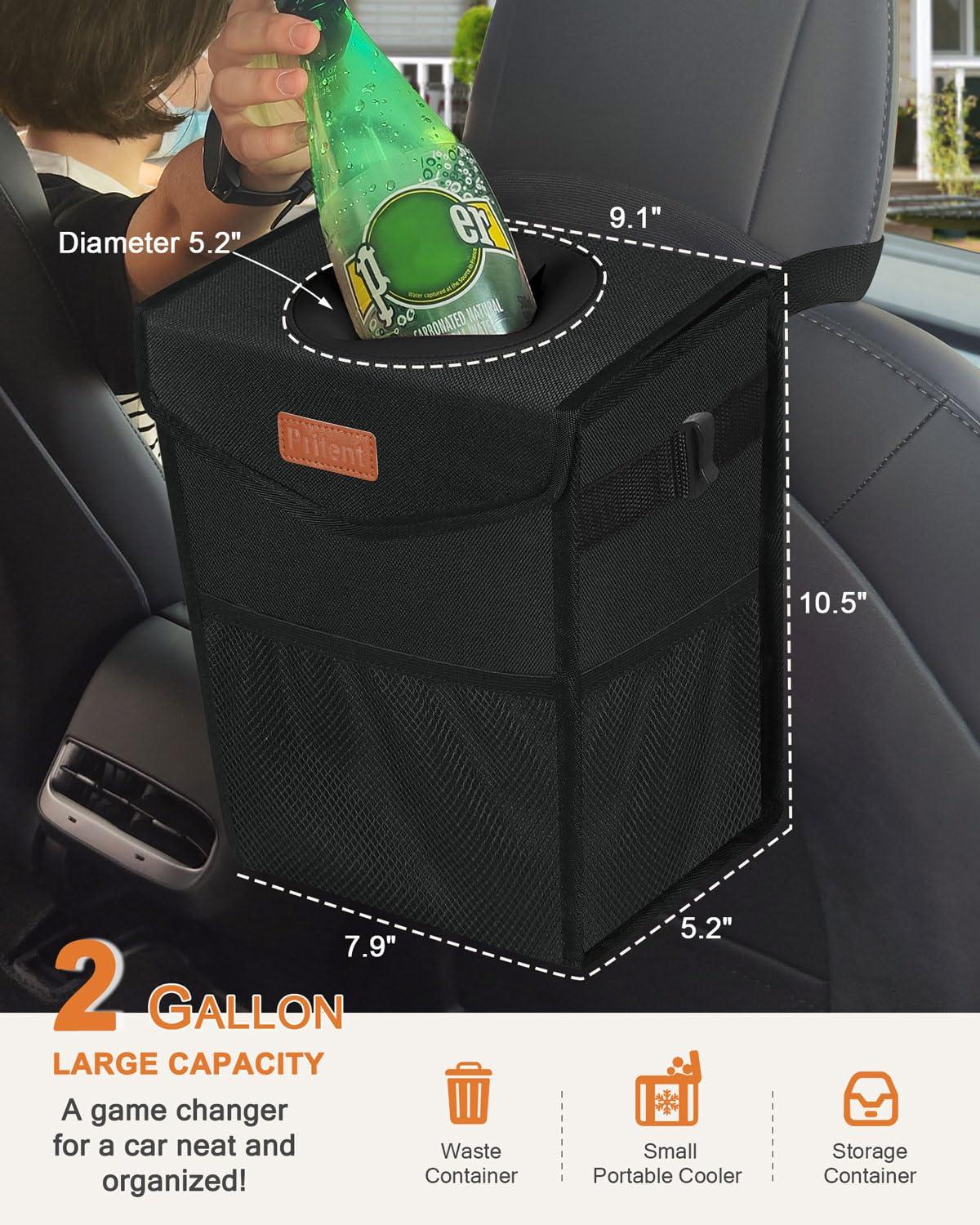 Pritent Car Trash Can with Lid, Cute Leakproof Car Trash Garbage Bag Hanging Vehicle Trash Bin Small Portable Automotive Garbage Cans Organizer for Back/Front Seat/Console(Trapezoid,Black) - Image 2
